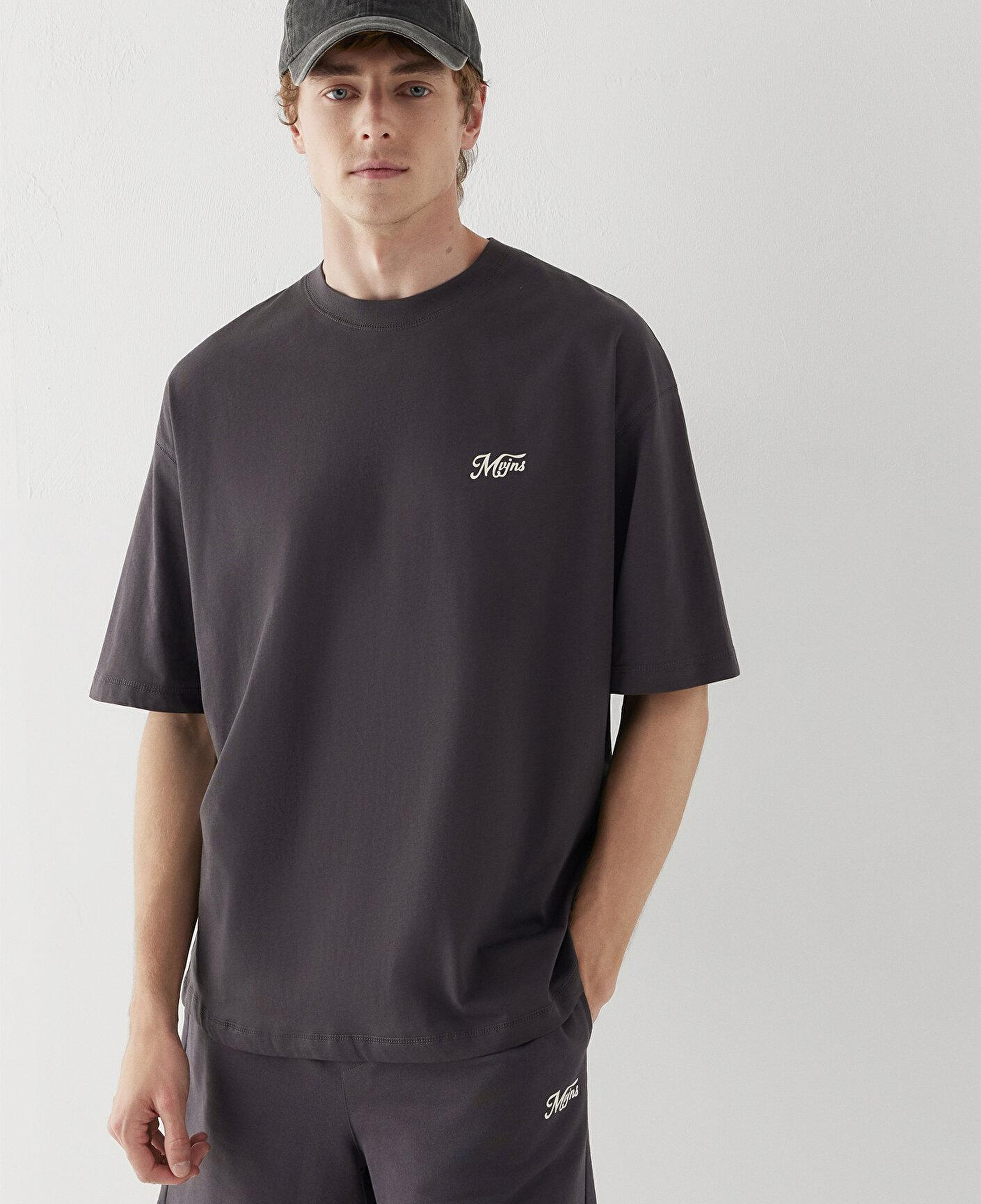 Mavi Antrasit Tişört Oversize / Geniş Kesim 0613667-70087
