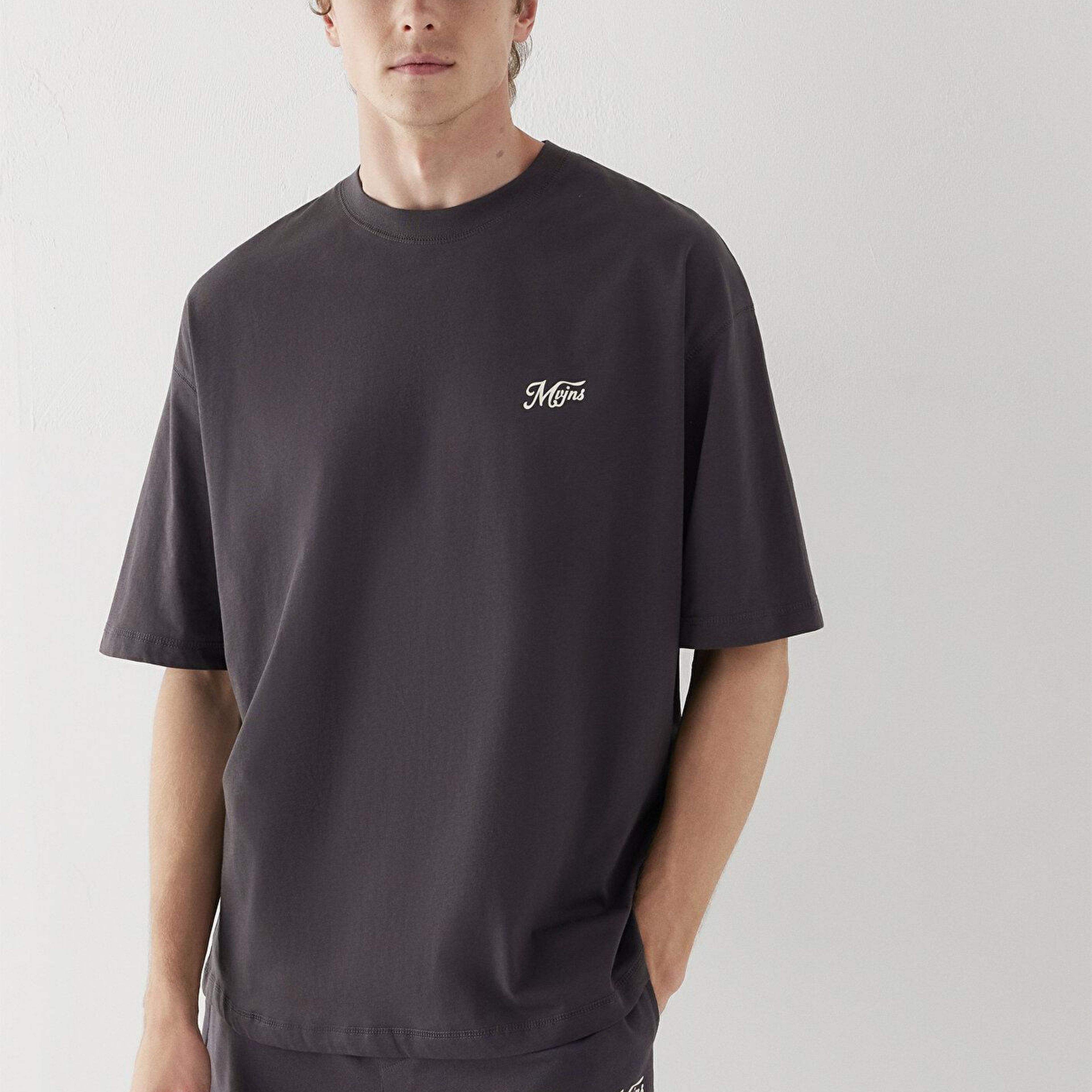 Mavi Antrasit Tişört Oversize / Geniş Kesim 0613667-70087