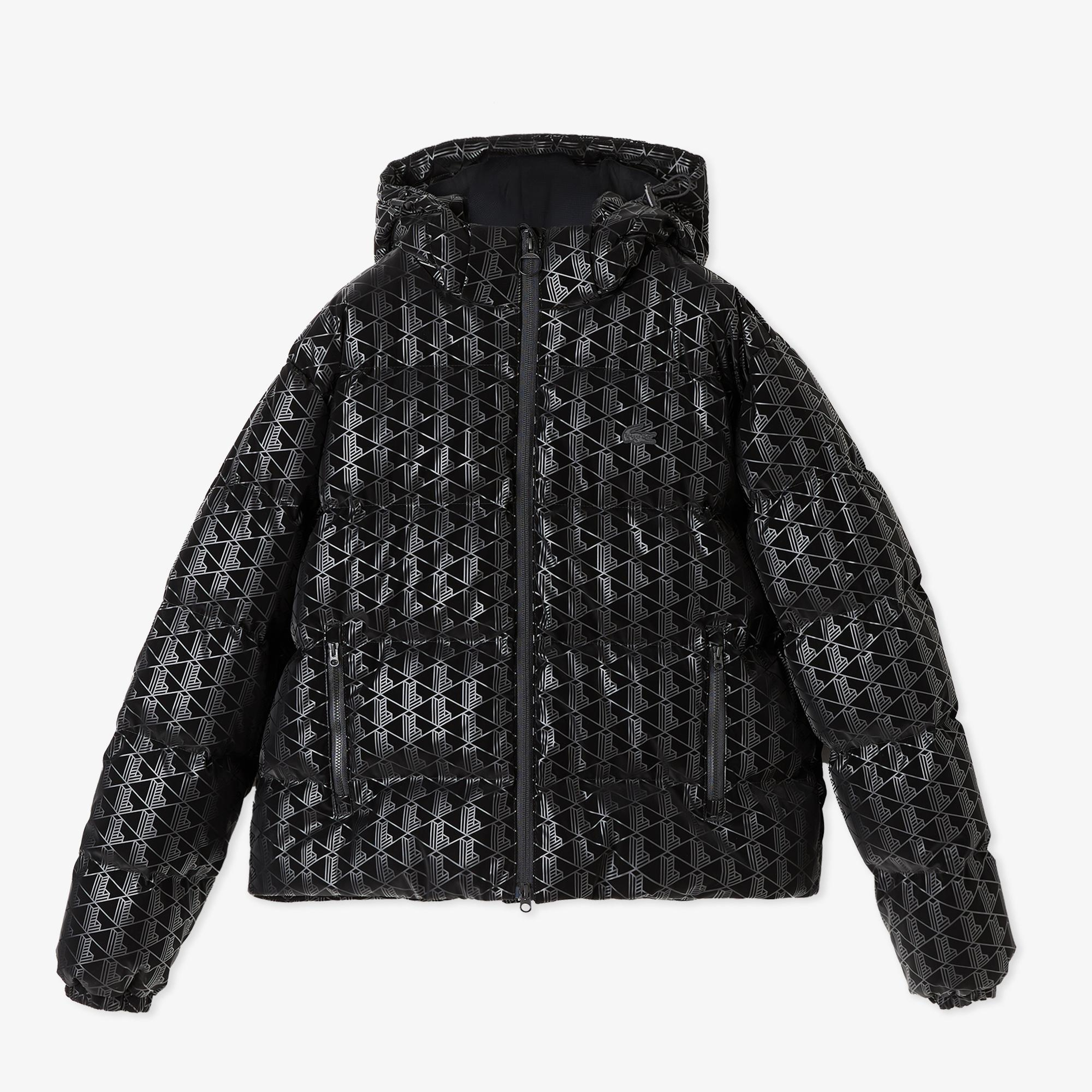 Lacoste Kadın Kapüşonlu Monogram Siyah Mont