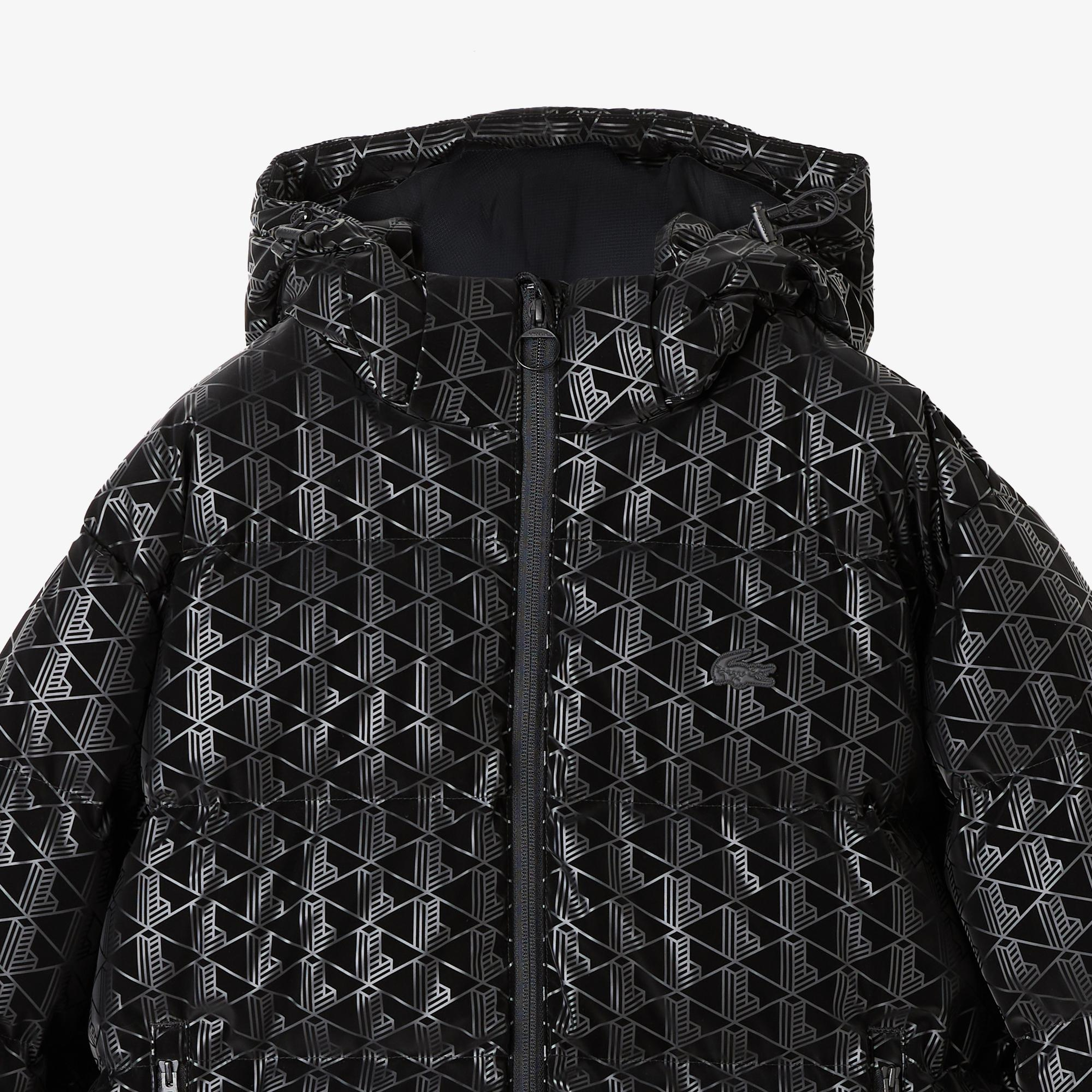 Lacoste Kadın Kapüşonlu Monogram Siyah Mont