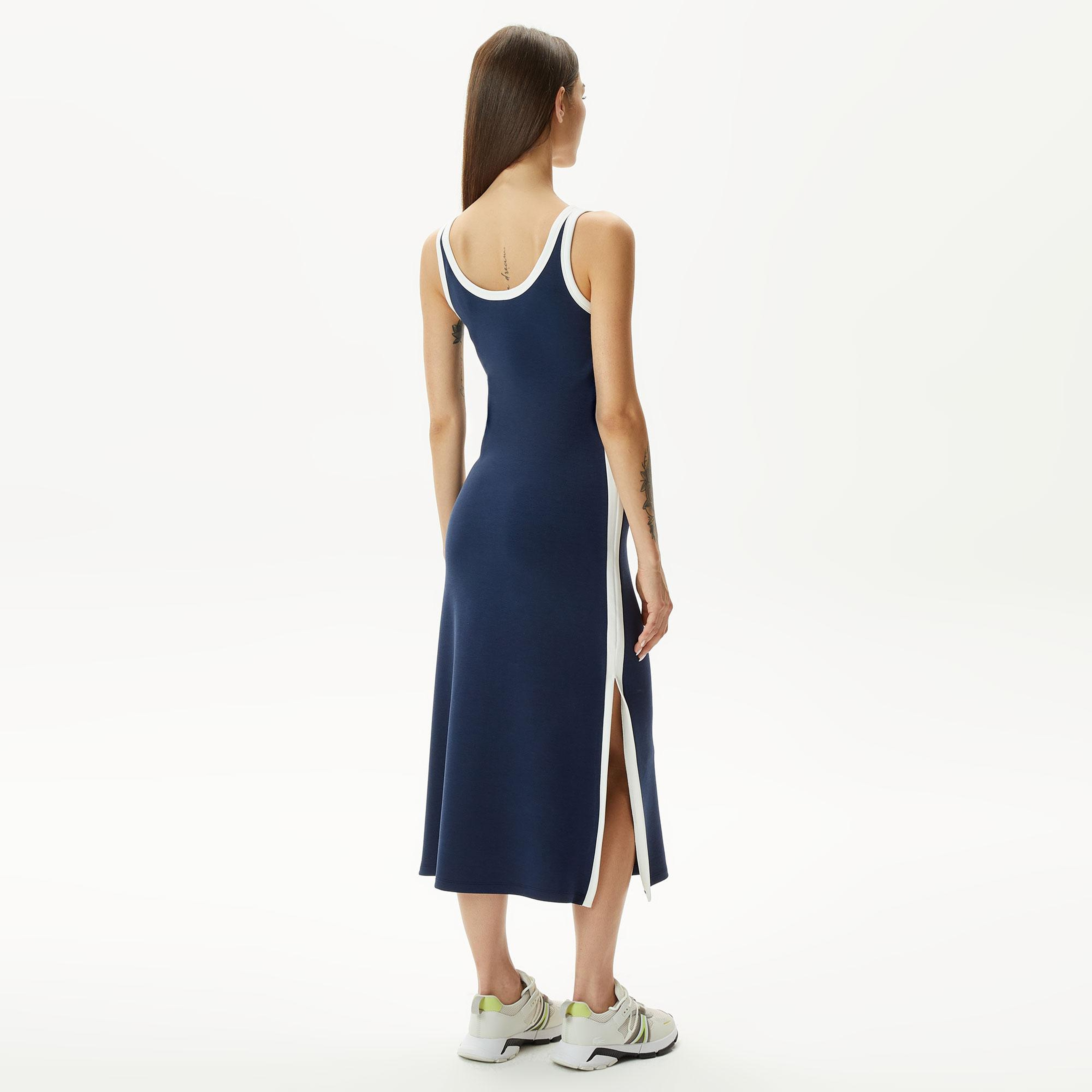 Lacoste Kadın Slim Fit Kolsuz Bisiklet Yaka Renk Bloklu Lacivert Elbise