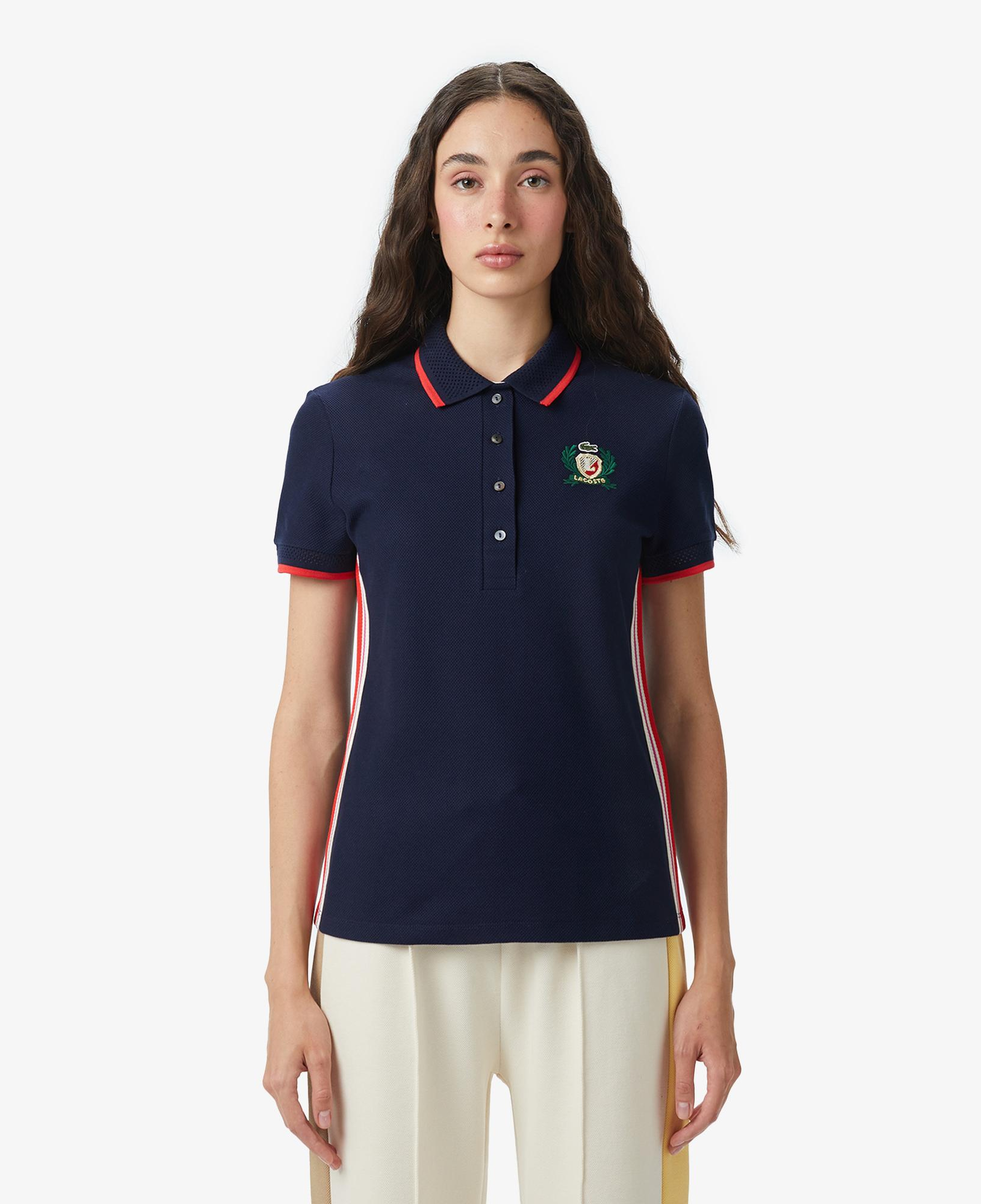 Lacoste Kadın Slim Fit Renk Bloklu Lacivert Polo