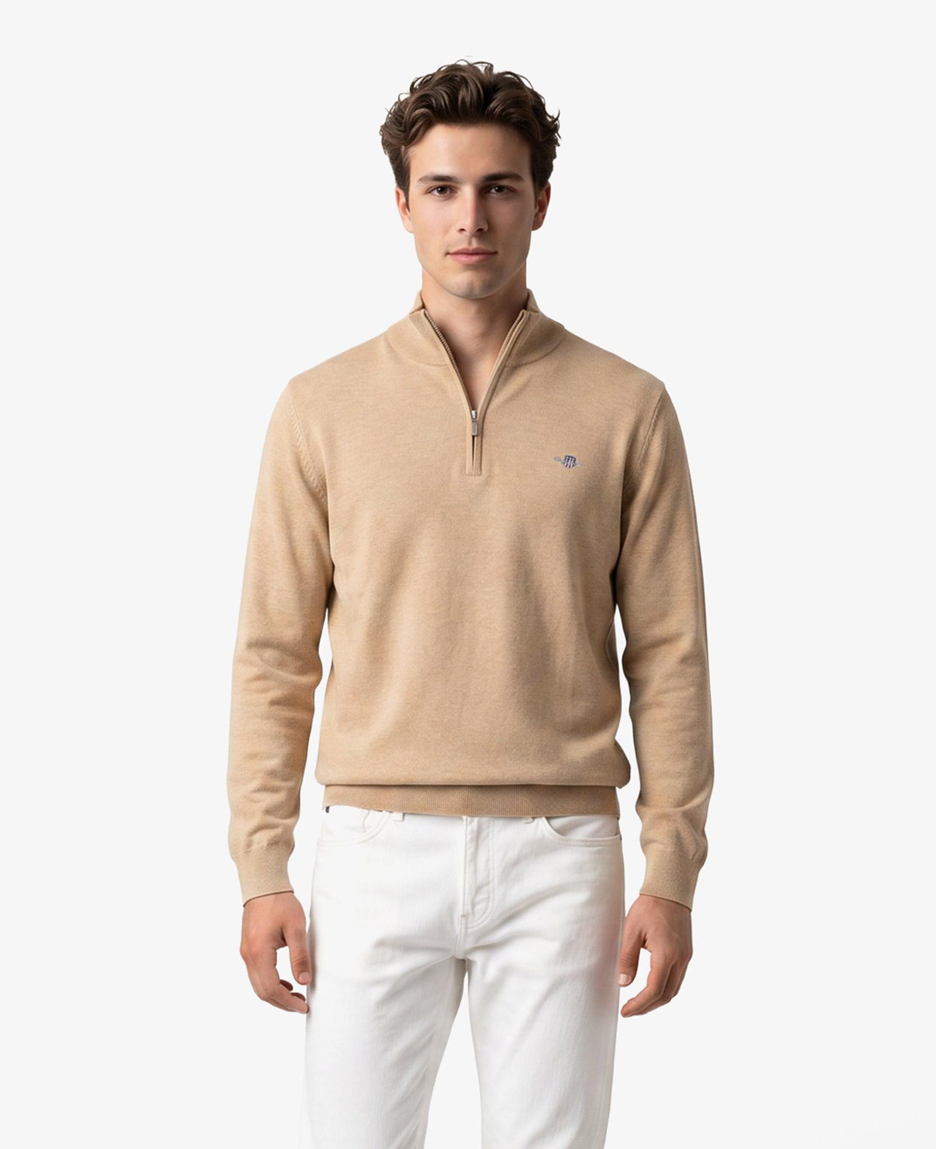 GANT Erkek Bej Regular Fit Yarım Fermuarlı Kazak