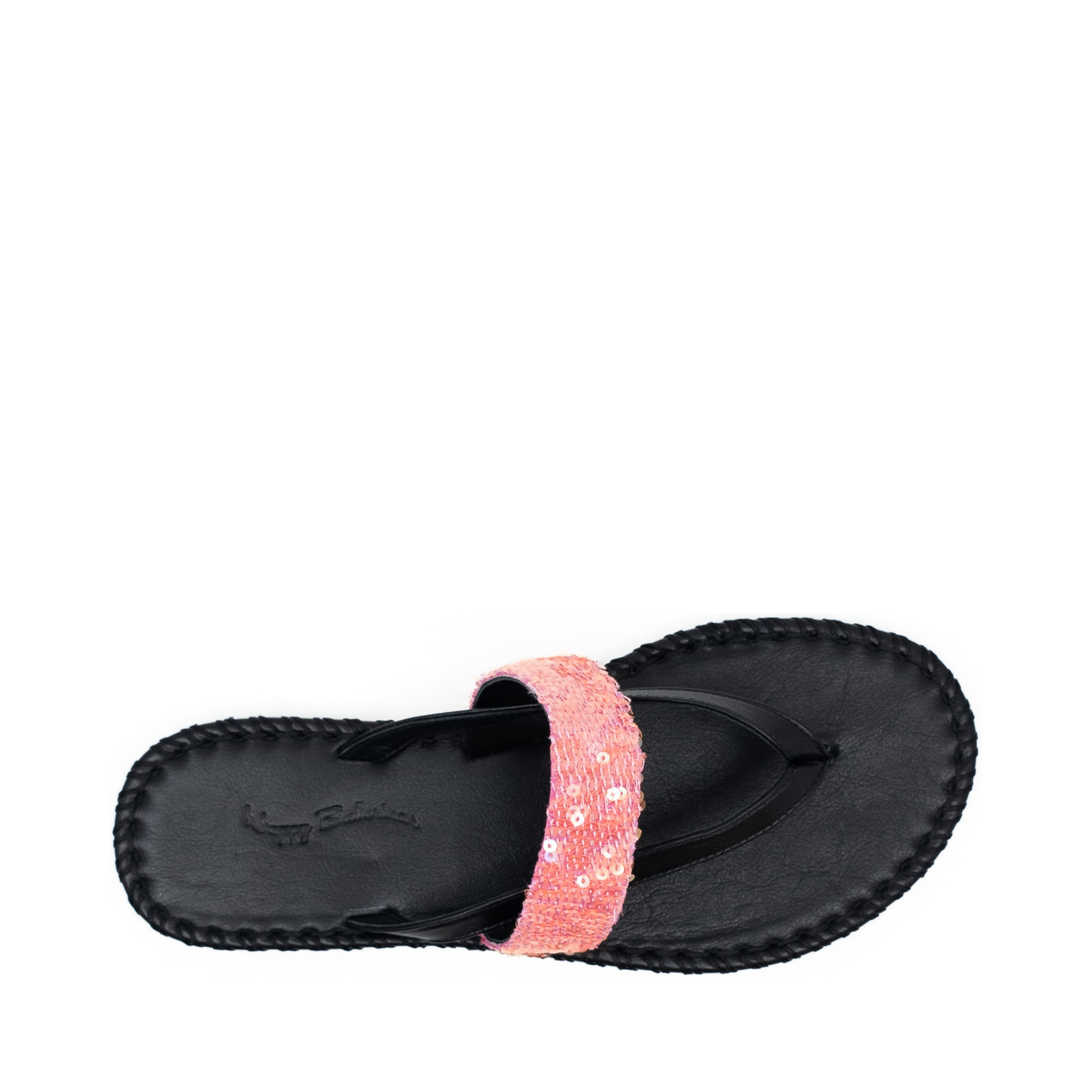 Chiara - Pembe Payet Bantlı Siyah Deri Terlik