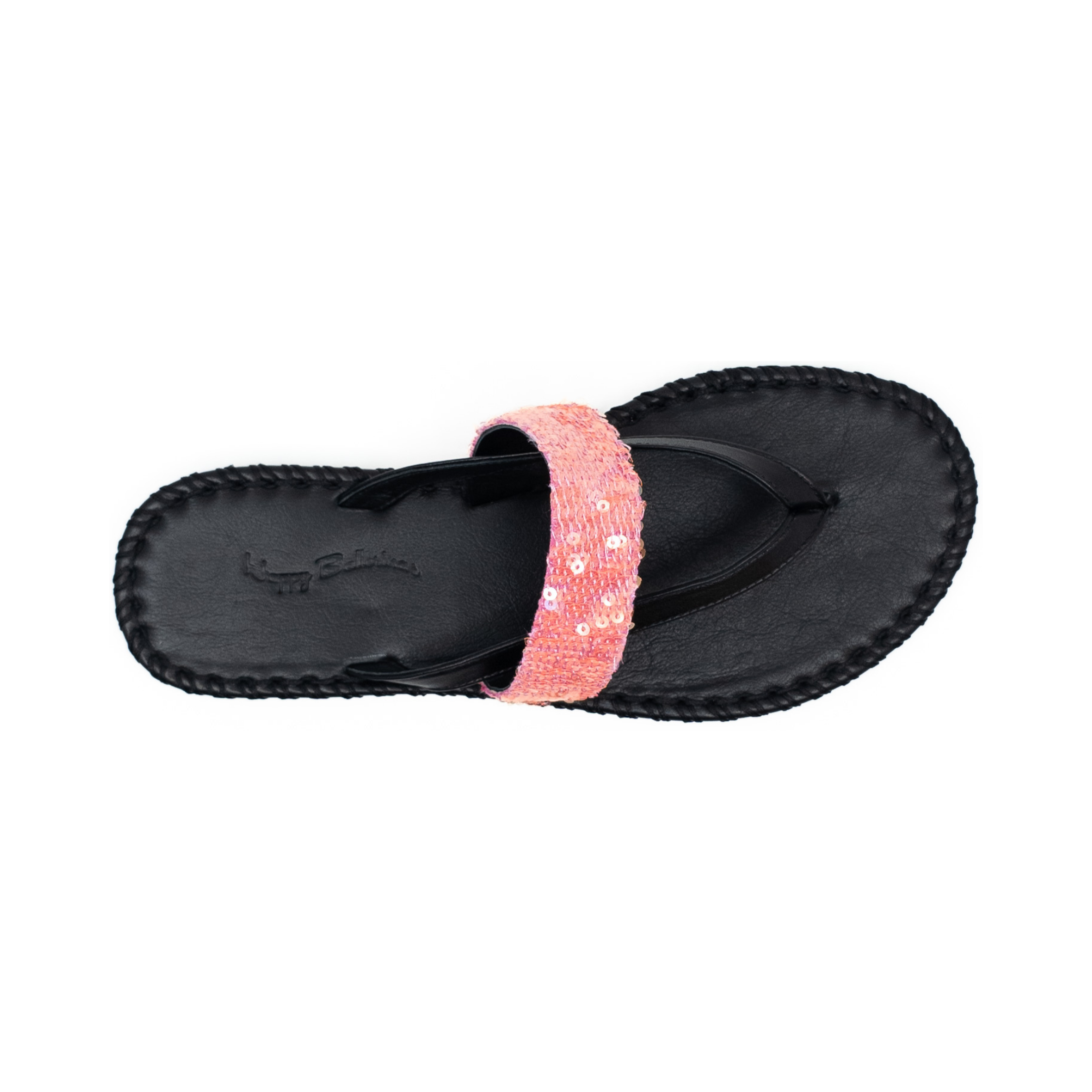 Chiara - Pembe Payet Bantlı Siyah Deri Terlik