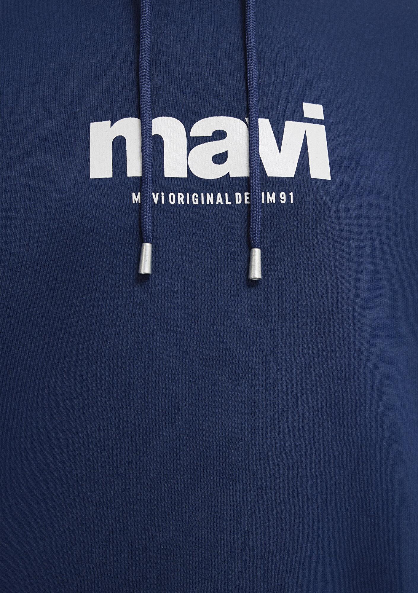 Mavi Mavi Logo Baskılı Kapüşonlu Lacivert Sweatshirt 168334-70488