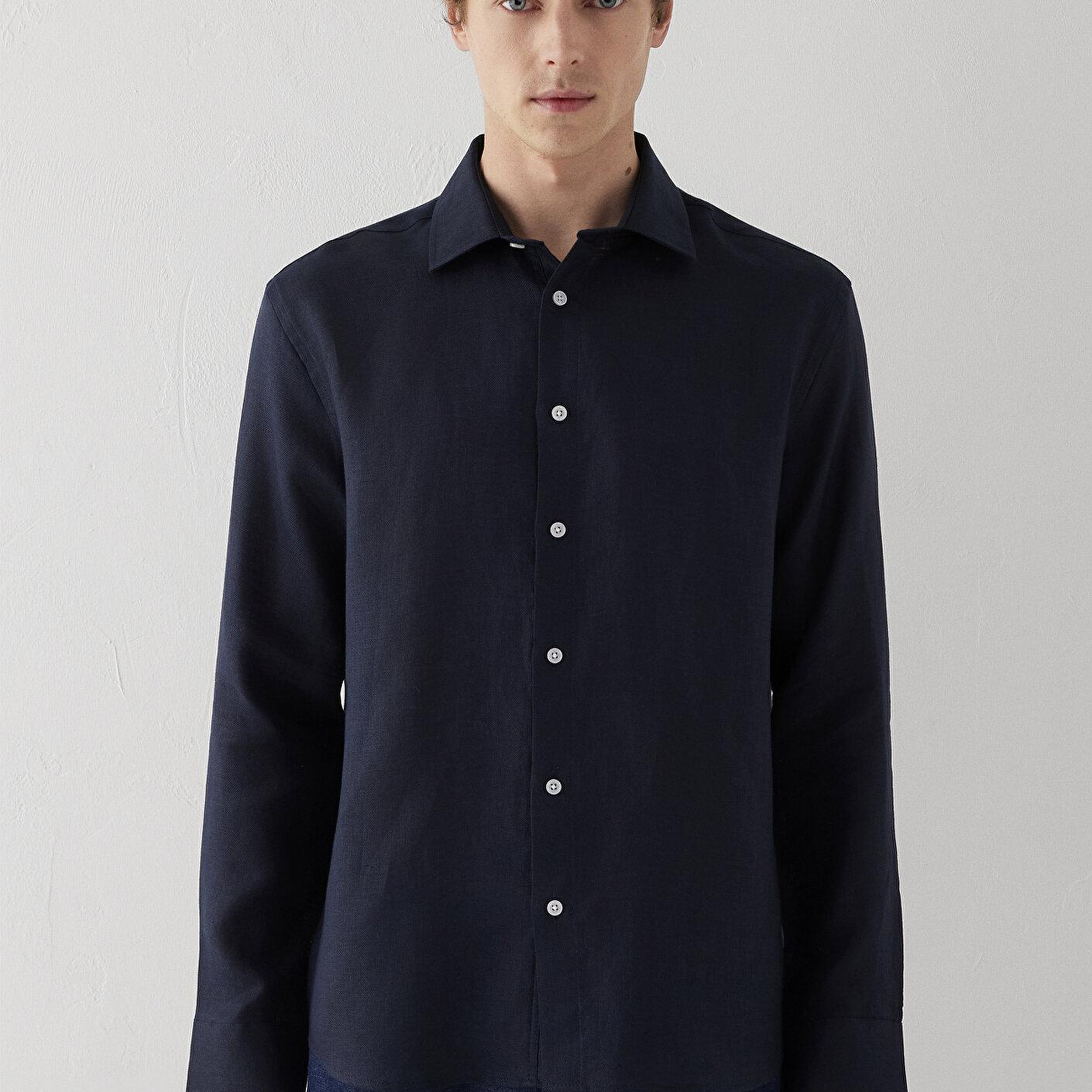 Mavi Lacivert Keten Gömlek Regular Fit / Normal Kesim 0211960-86623