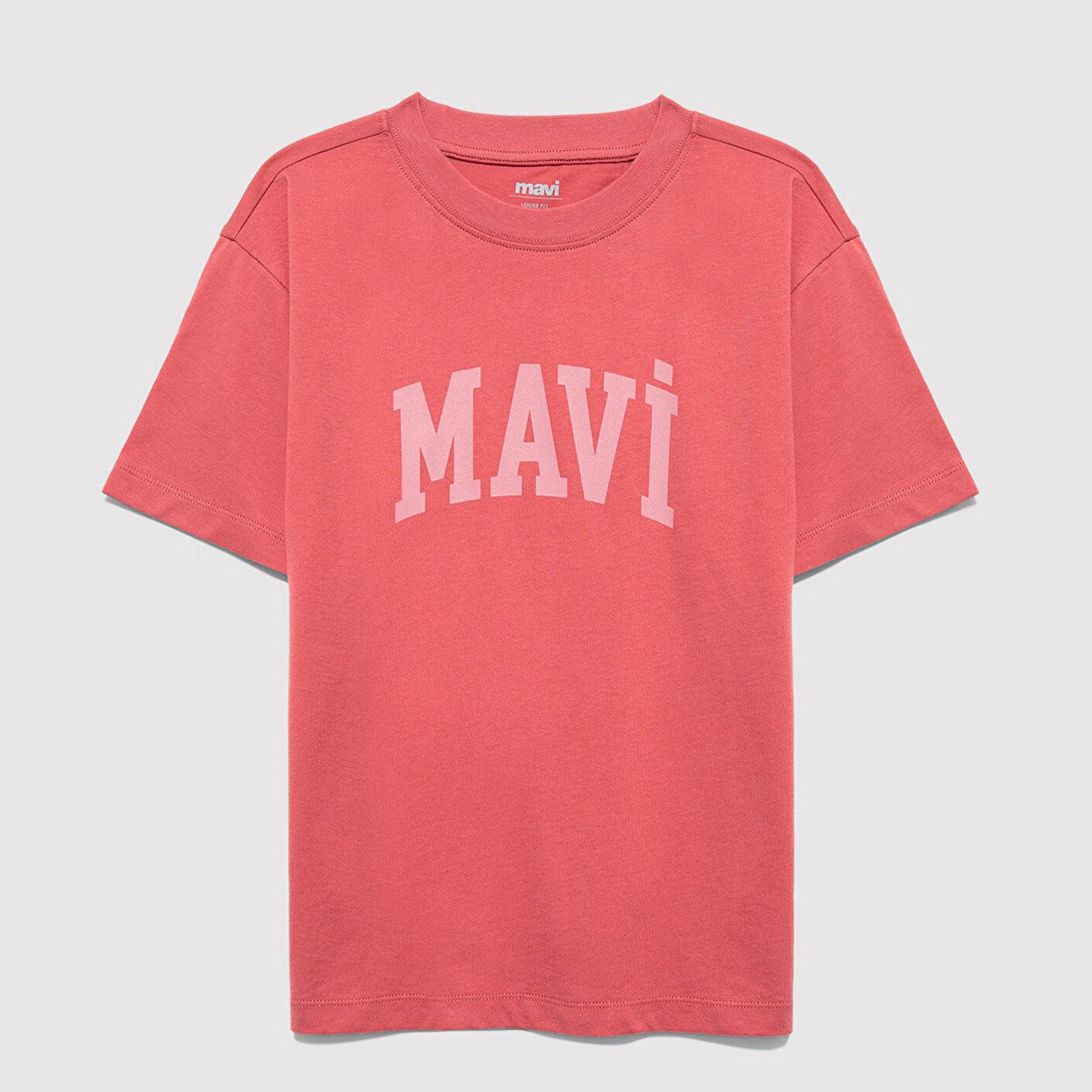 Mavi Mavi Logo Baskılı Kırmızı Tişört Loose Fit / Bol Rahat Kesim 6610484-71102