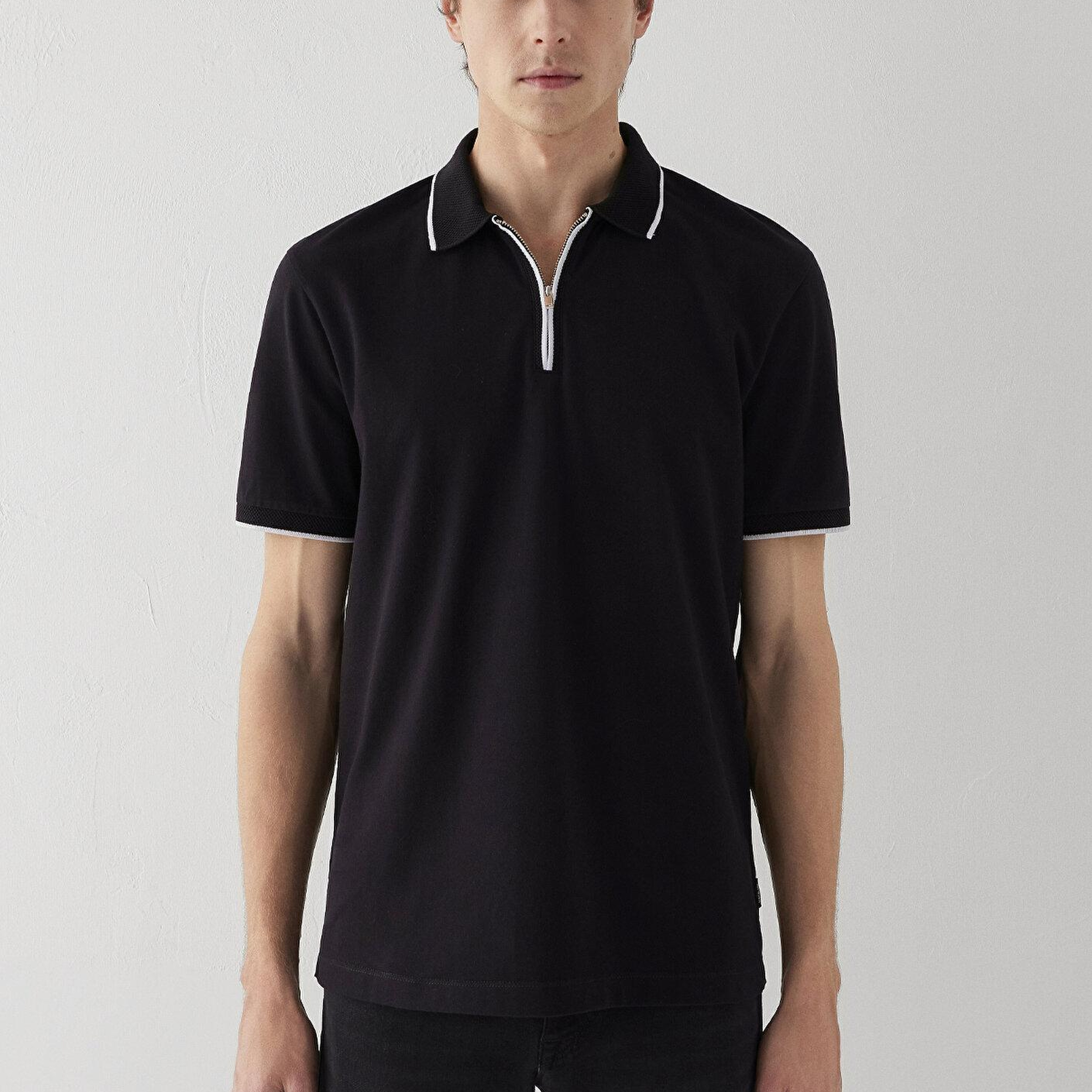 Mavi Siyah Yarı Fermuarlı Polo Tişört Regular Fit / Normal Kesim 0613367-900