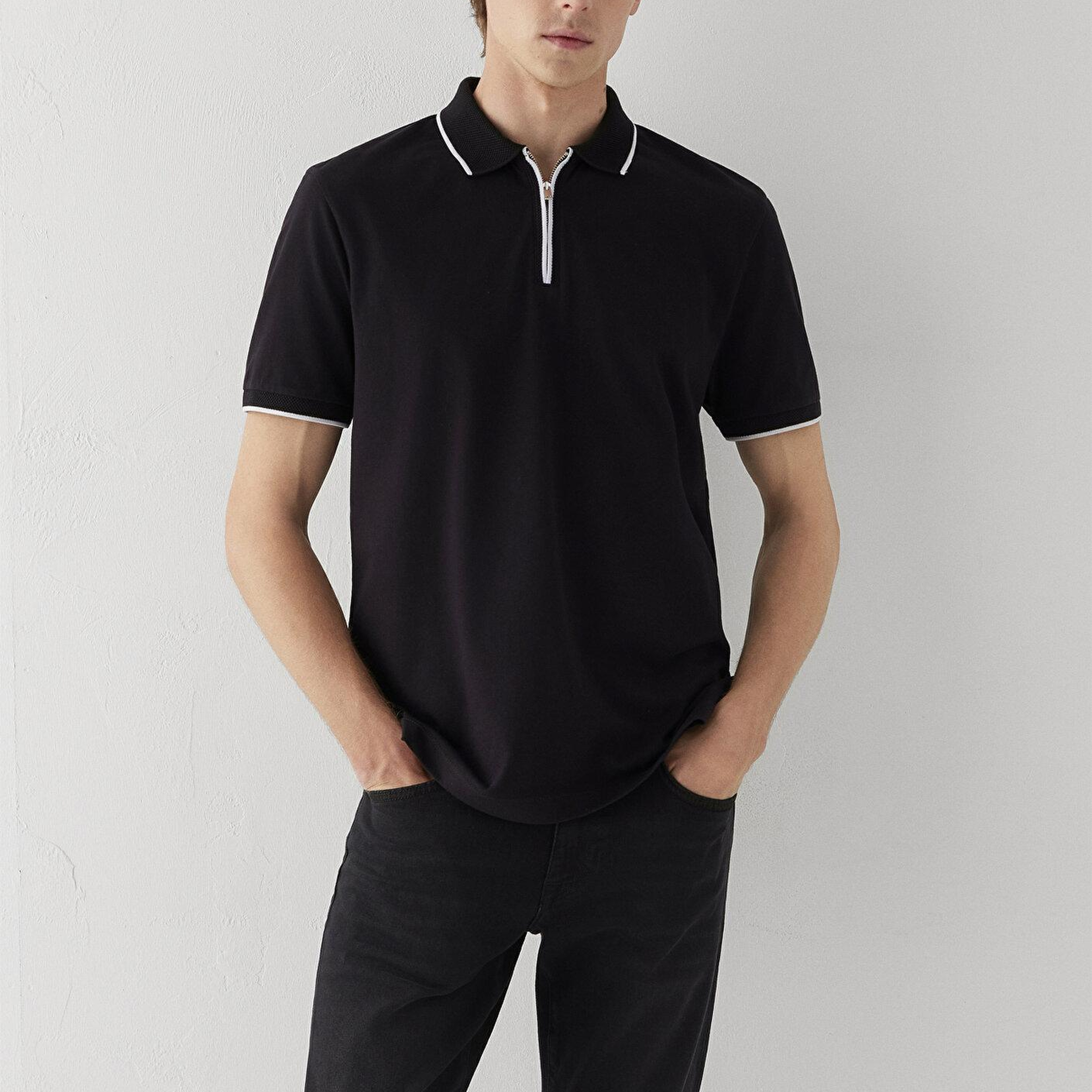 Mavi Siyah Yarı Fermuarlı Polo Tişört Regular Fit / Normal Kesim 0613367-900
