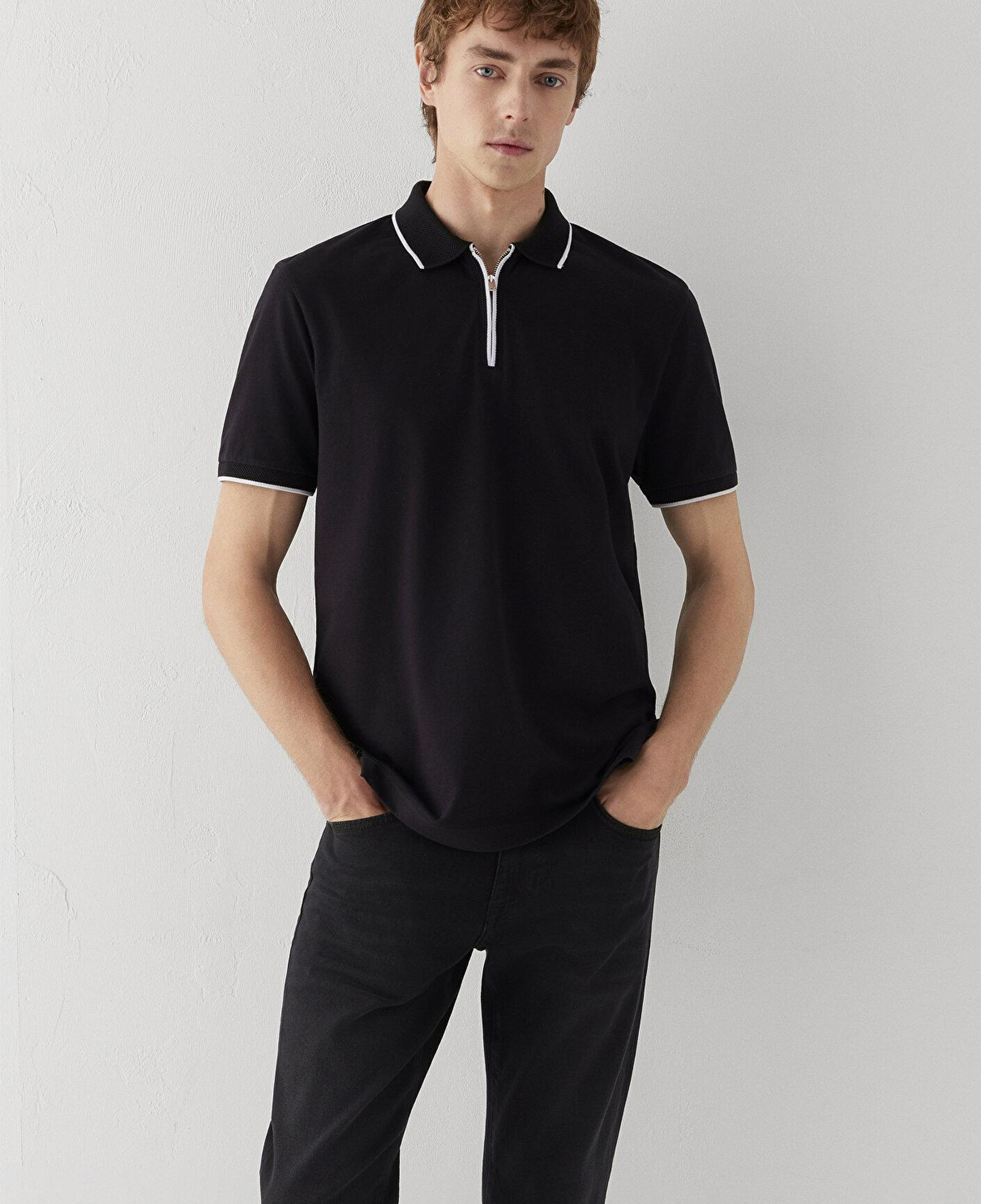Mavi Siyah Yarı Fermuarlı Polo Tişört Regular Fit / Normal Kesim 0613367-900