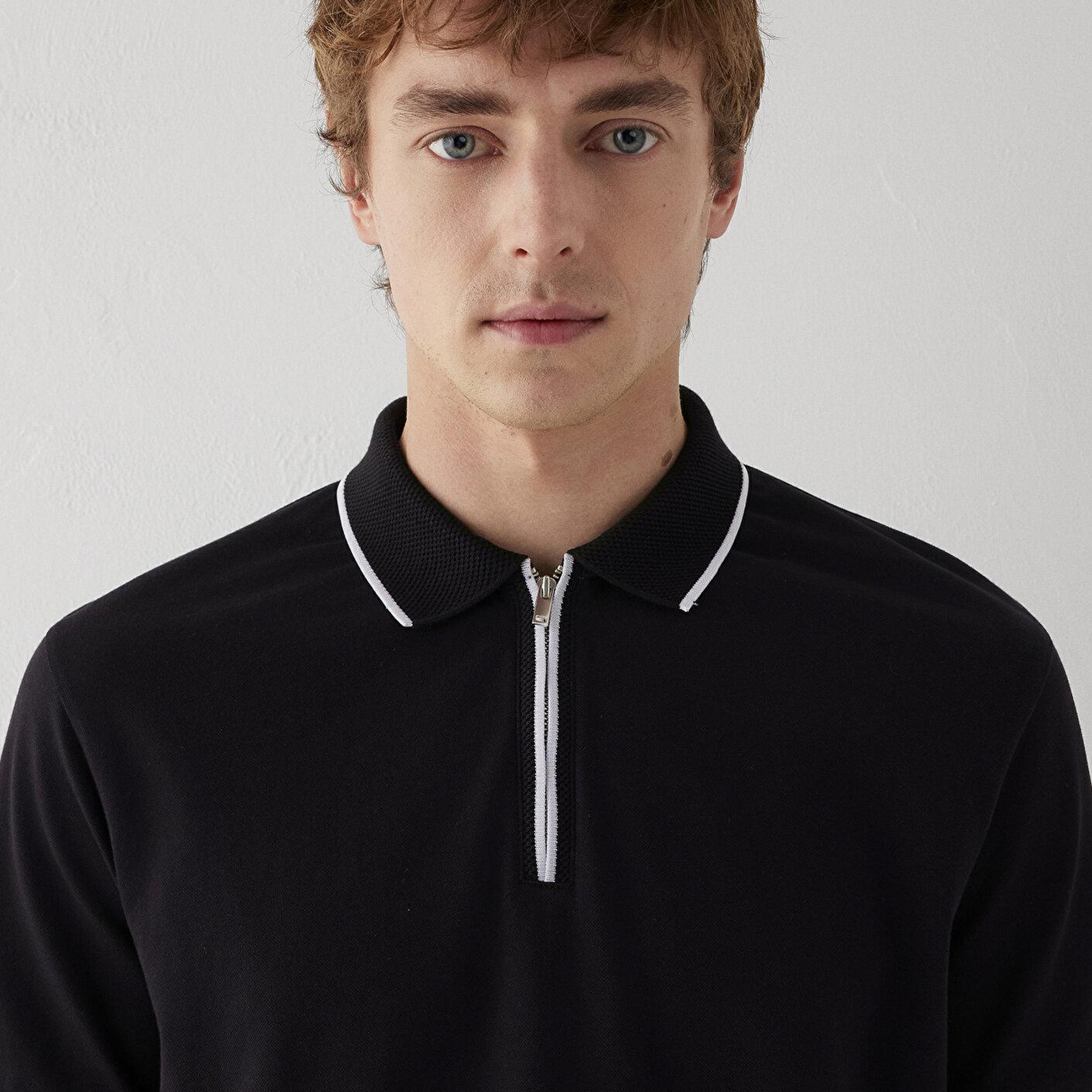 Mavi Siyah Yarı Fermuarlı Polo Tişört Regular Fit / Normal Kesim 0613367-900