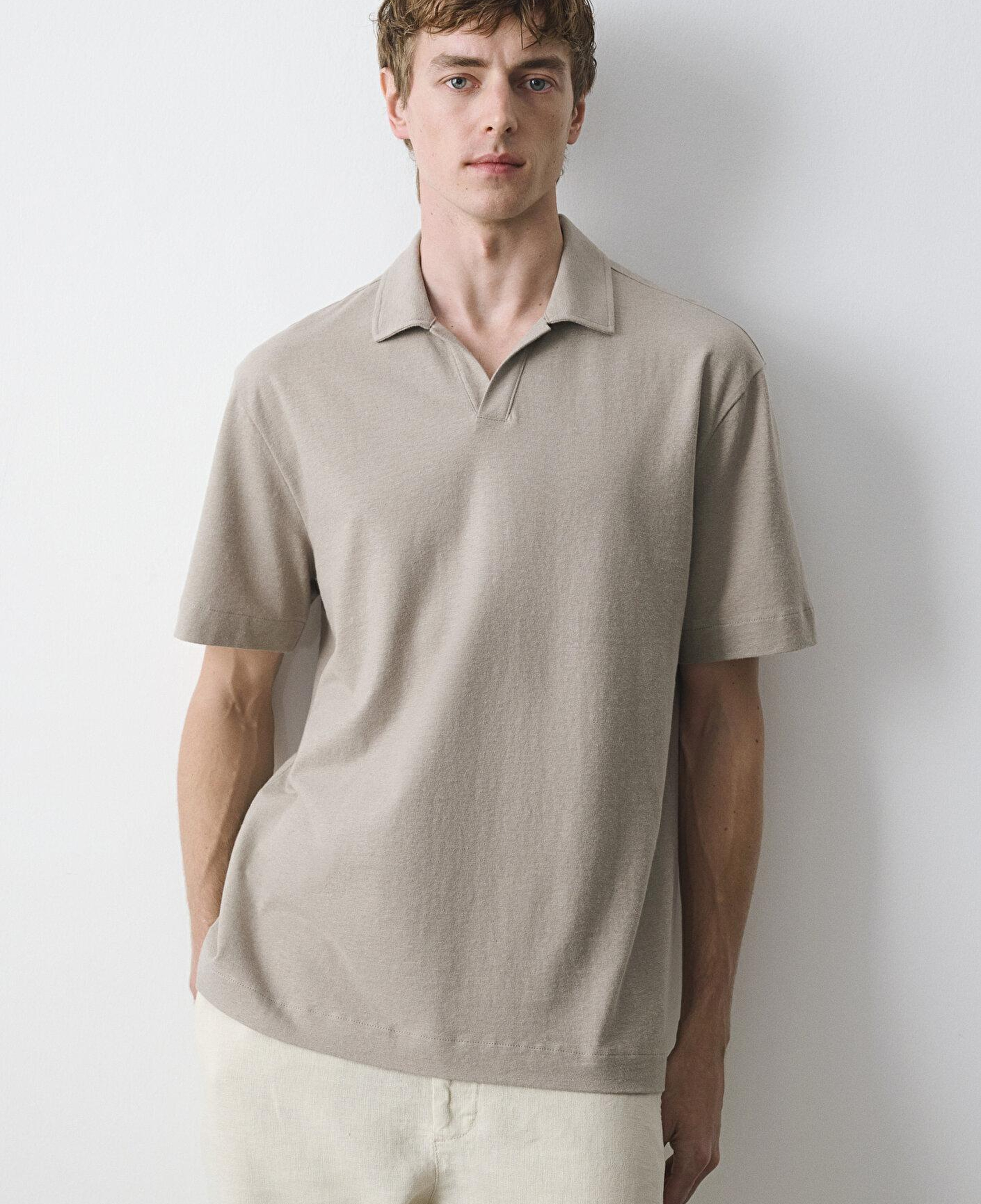 Mavi Keten Karışımlı Kahverengi Polo Tişört Loose Fit / Bol Rahat Kesim 0613341-70352