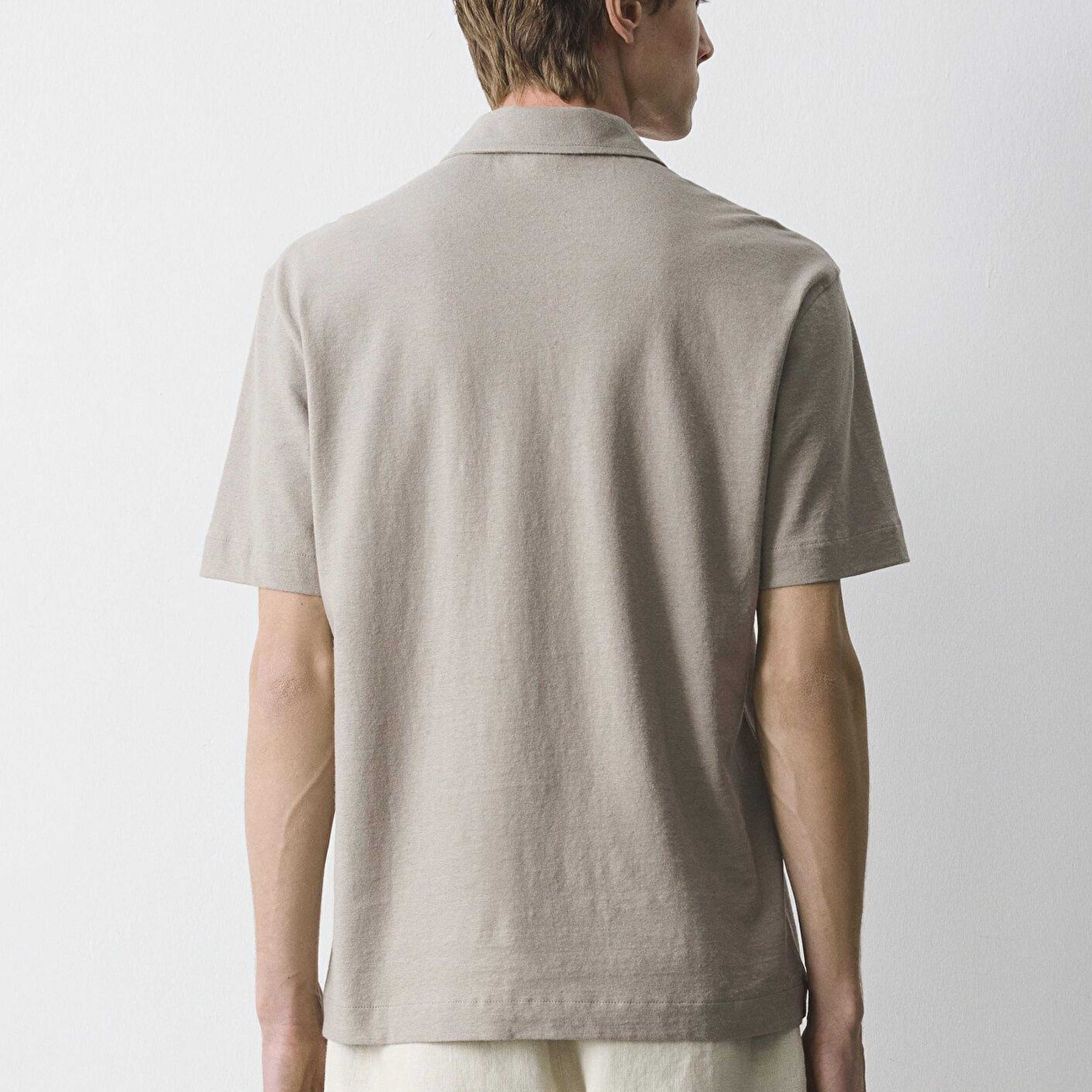 Mavi Keten Karışımlı Kahverengi Polo Tişört Loose Fit / Bol Rahat Kesim 0613341-70352