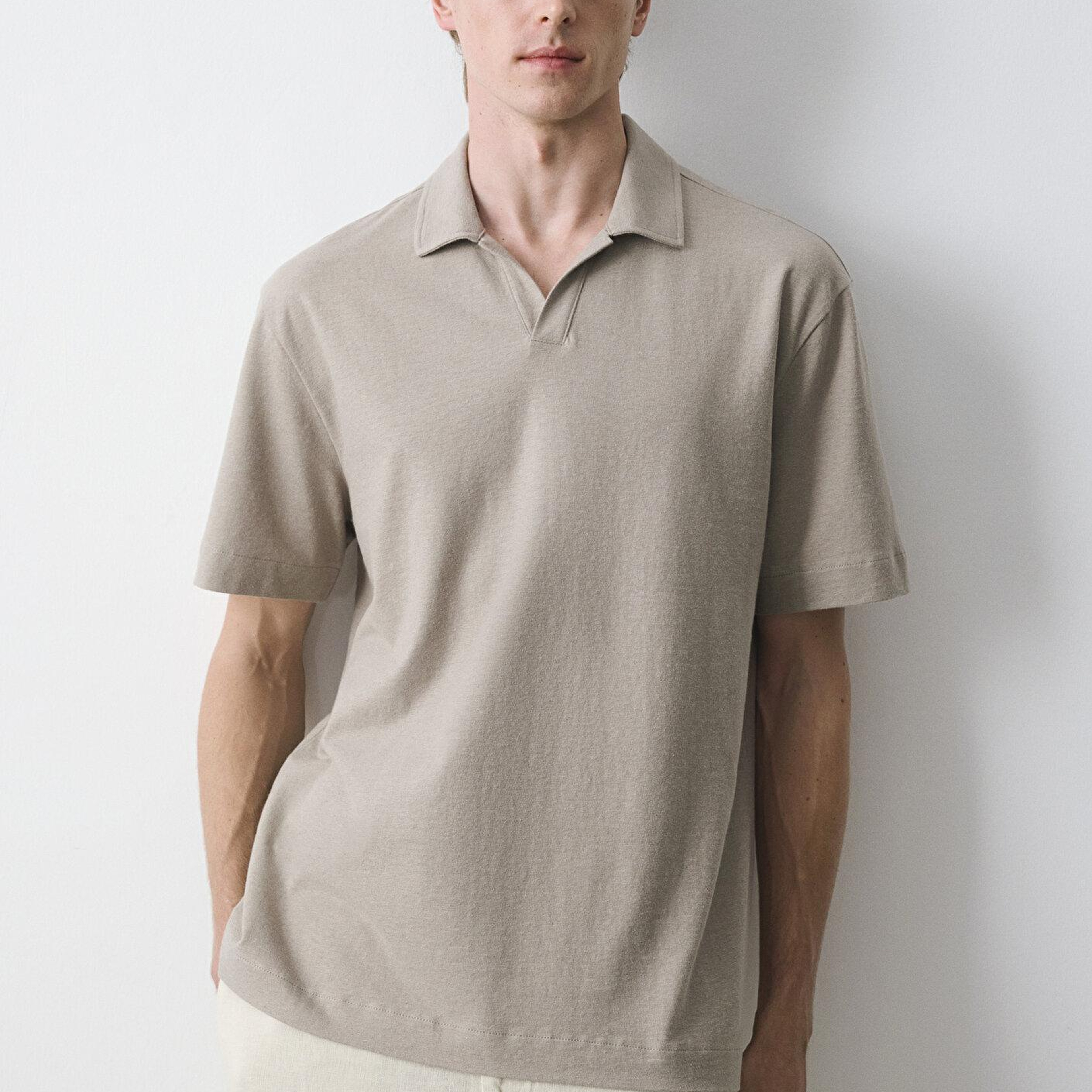Mavi Keten Karışımlı Kahverengi Polo Tişört Loose Fit / Bol Rahat Kesim 0613341-70352