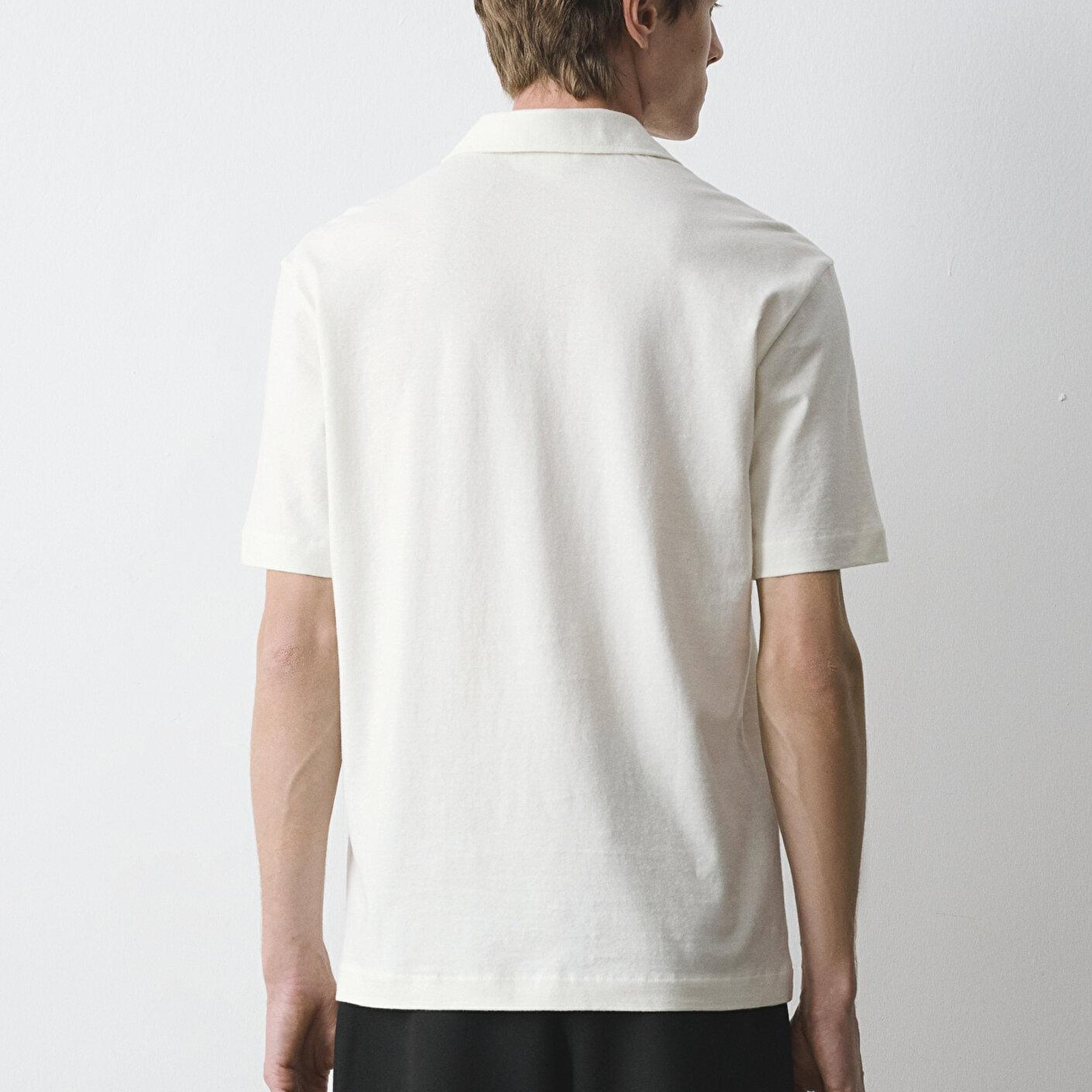 Mavi Keten Karışımlı Ekru Polo Tişört Loose Fit / Bol Rahat Kesim 0613341-80194