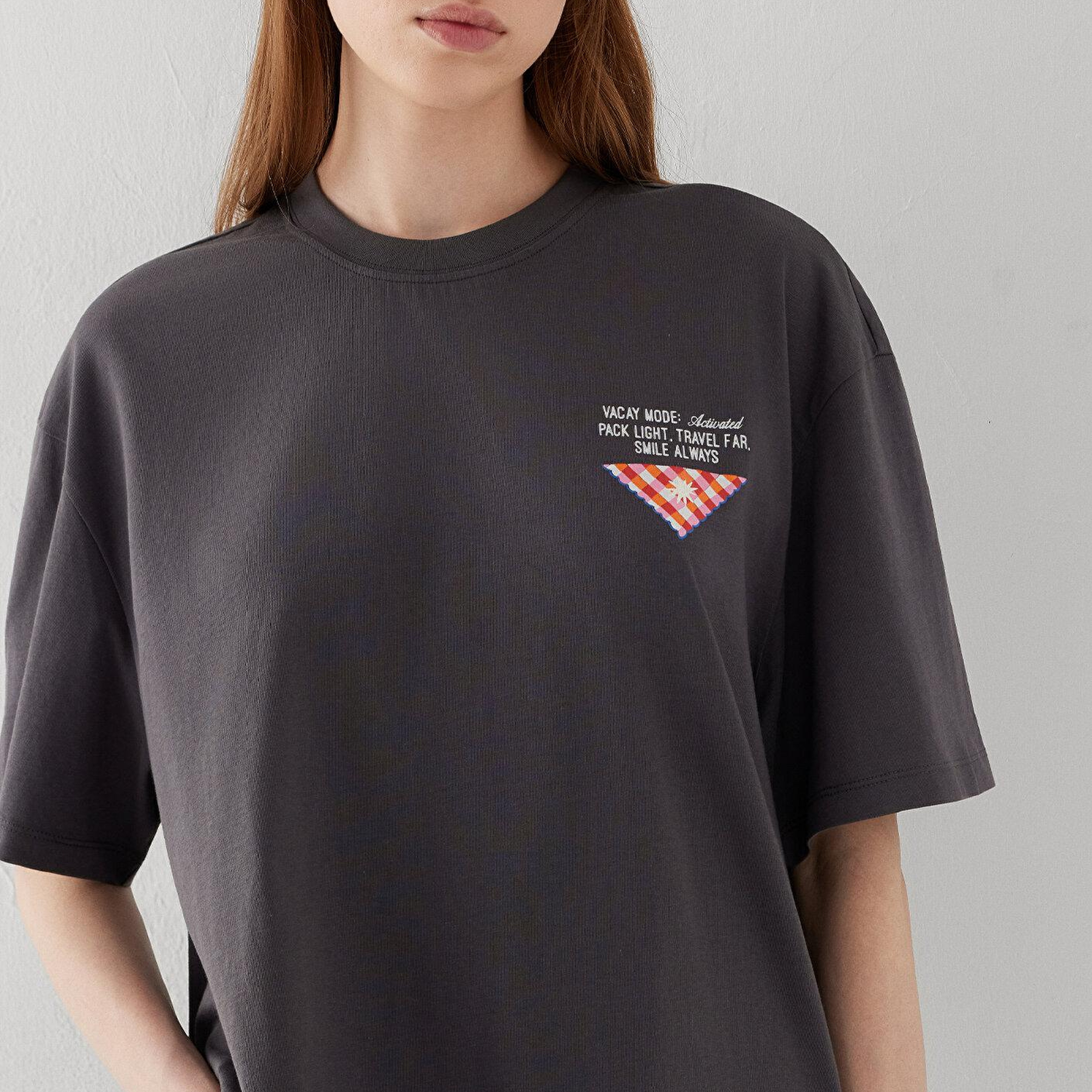 Mavi Slogan Baskılı Gri Tişört Boxy Fit 1613899-83620