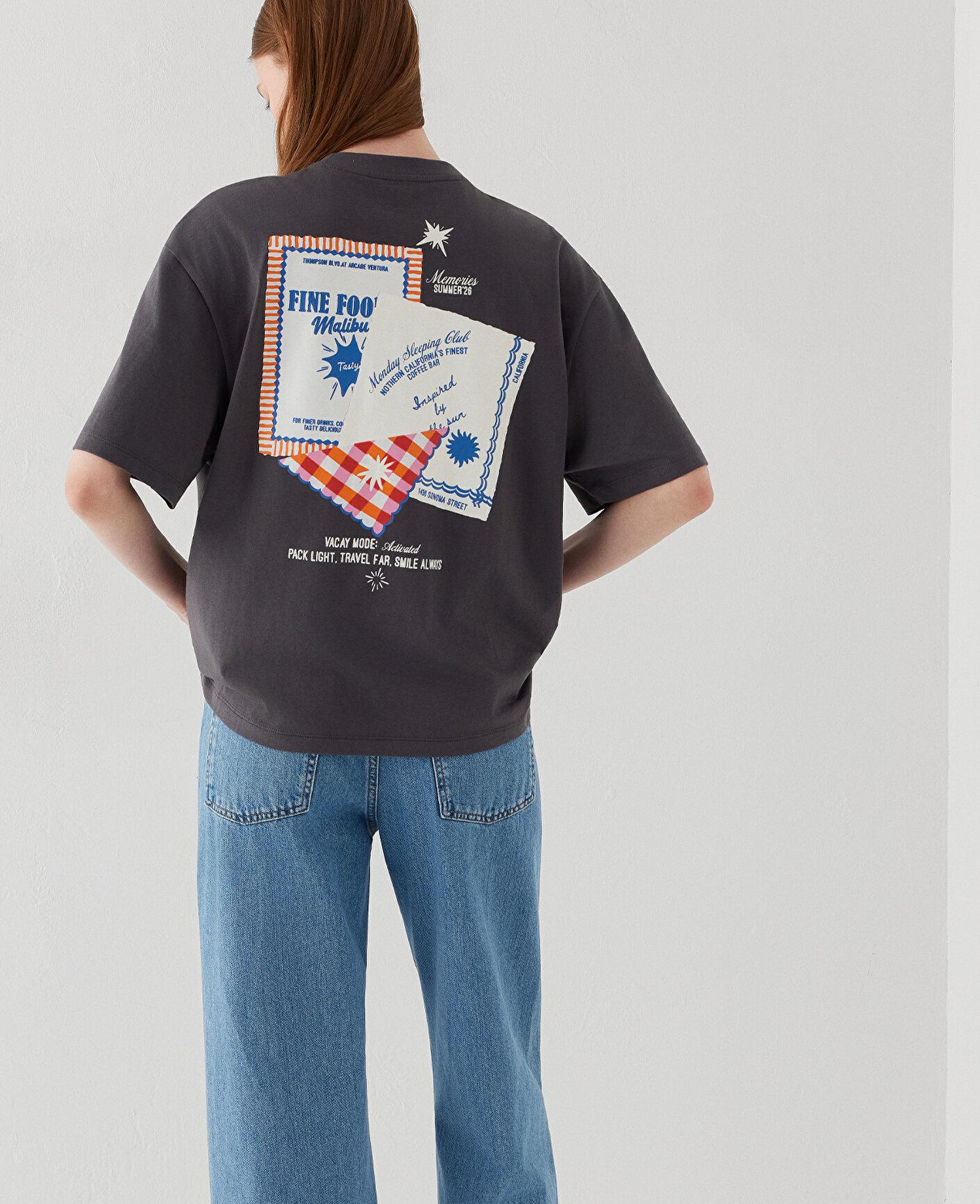 Mavi Slogan Baskılı Gri Tişört Boxy Fit 1613899-83620