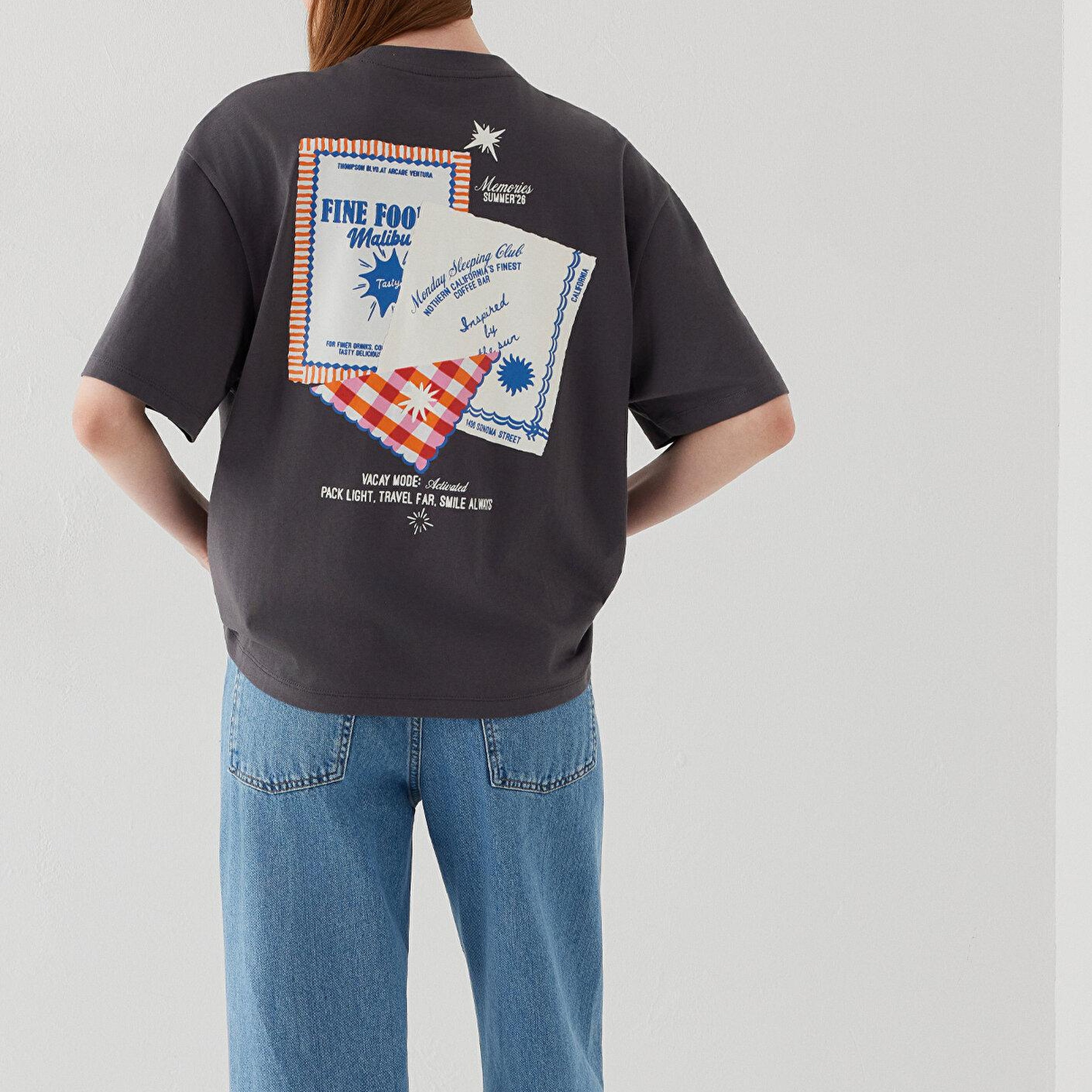 Mavi Slogan Baskılı Gri Tişört Boxy Fit 1613899-83620