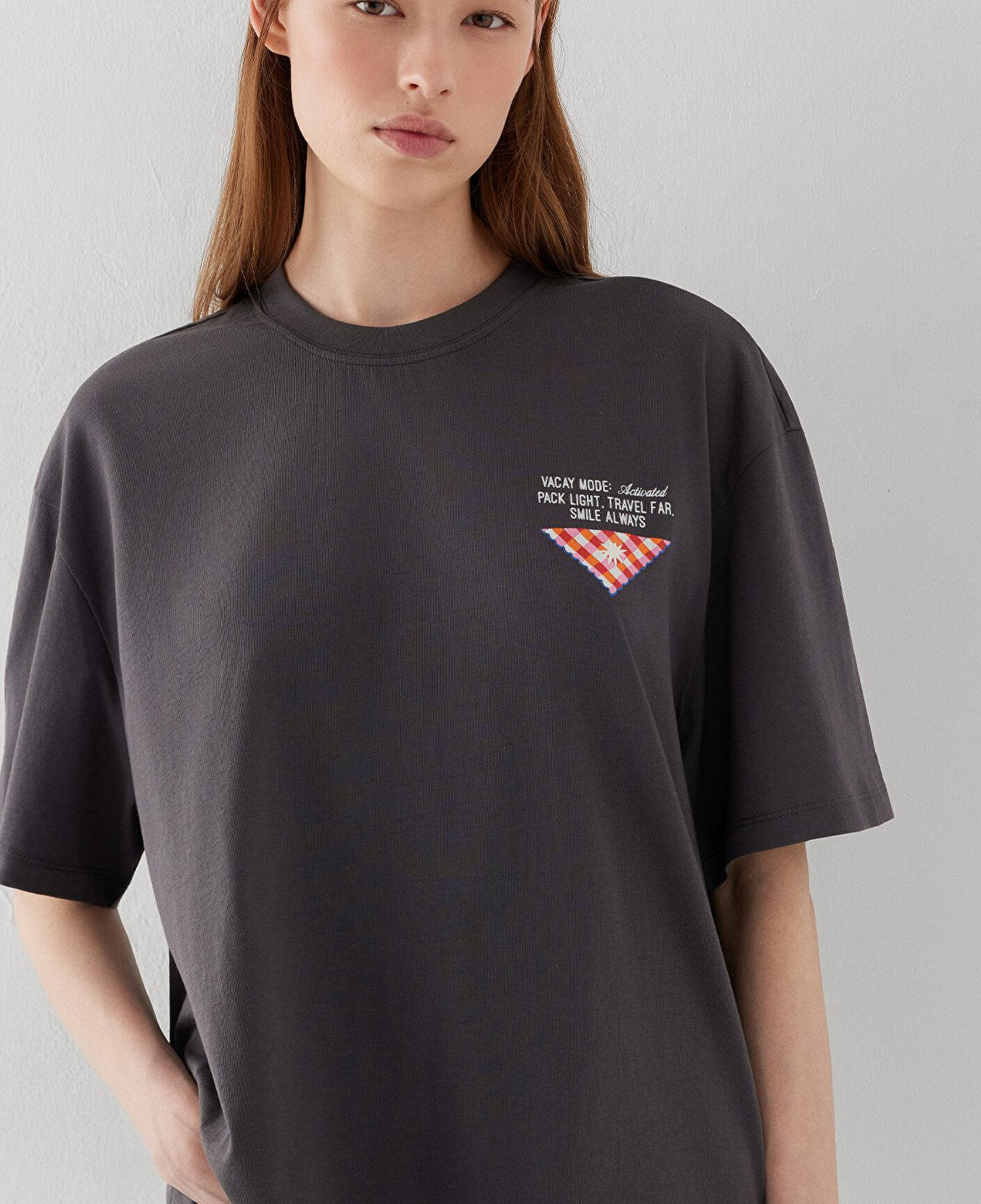 Mavi Slogan Baskılı Gri Tişört Boxy Fit 1613899-83620