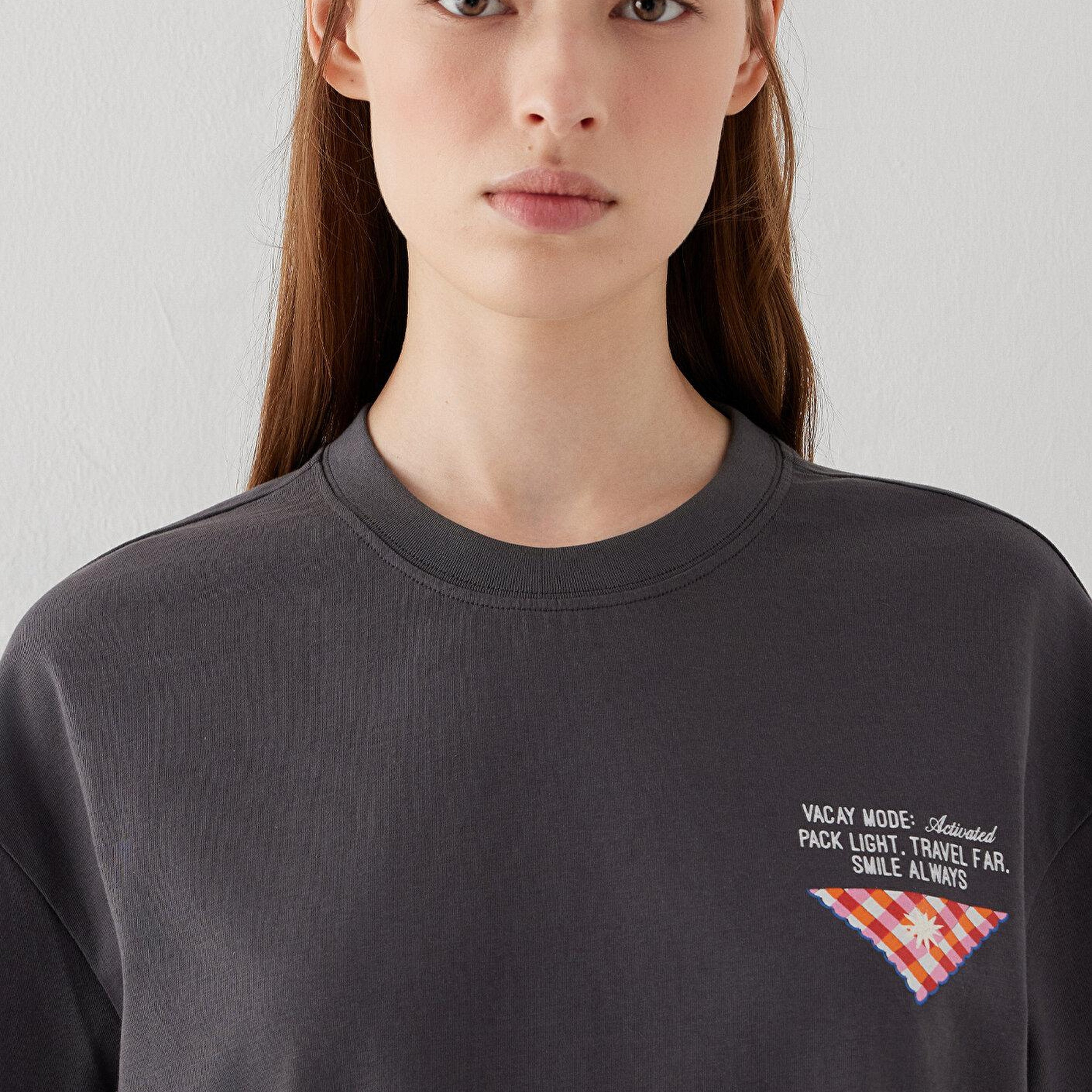 Mavi Slogan Baskılı Gri Tişört Boxy Fit 1613899-83620