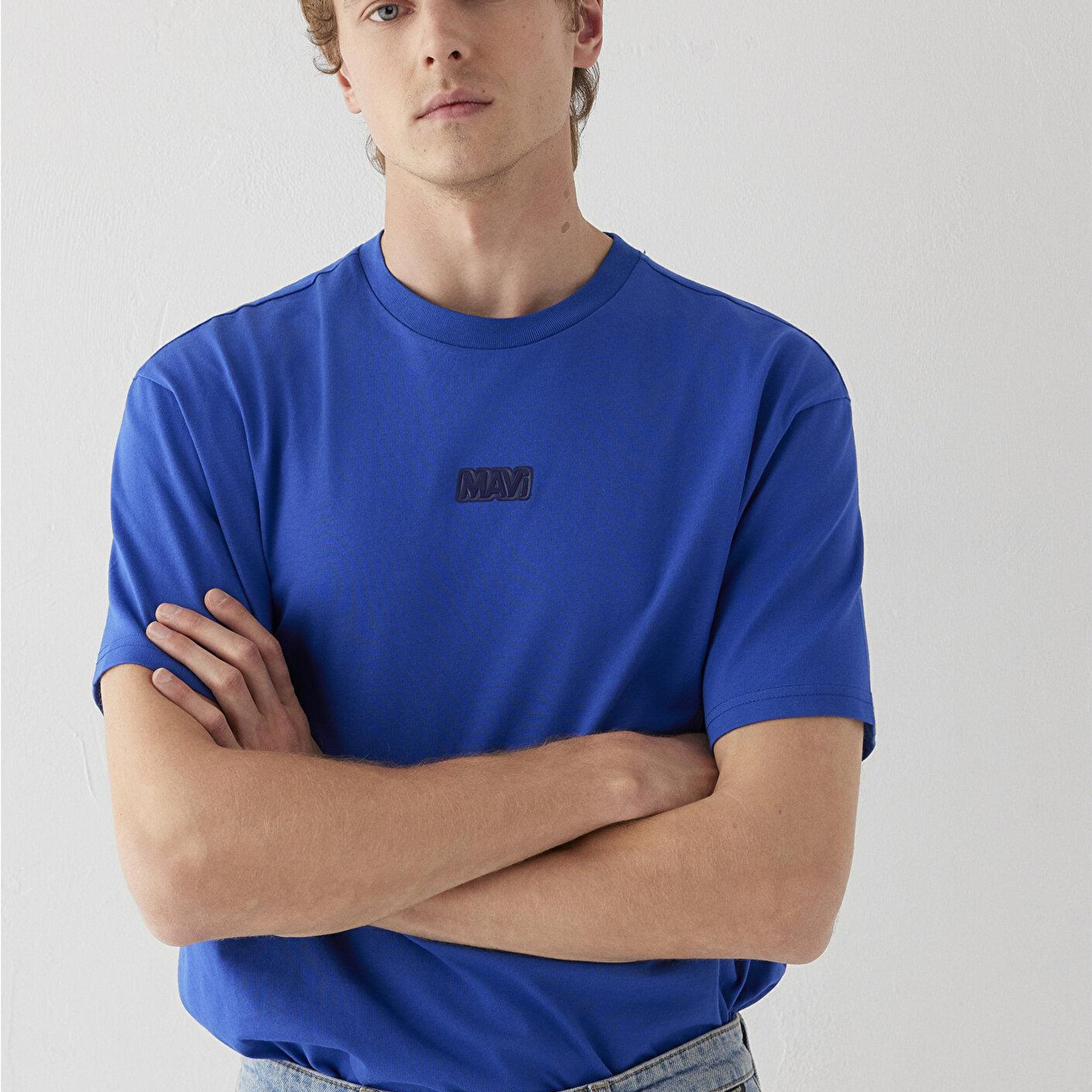 Mavi Mavi Logo Baskılı Mavi Tişört Loose Fit / Bol Rahat Kesim 0613349-70896