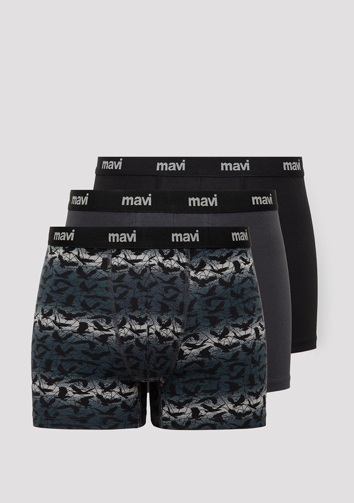 Mavi 3lü Baskılı Gri Boxer 0912350-32174