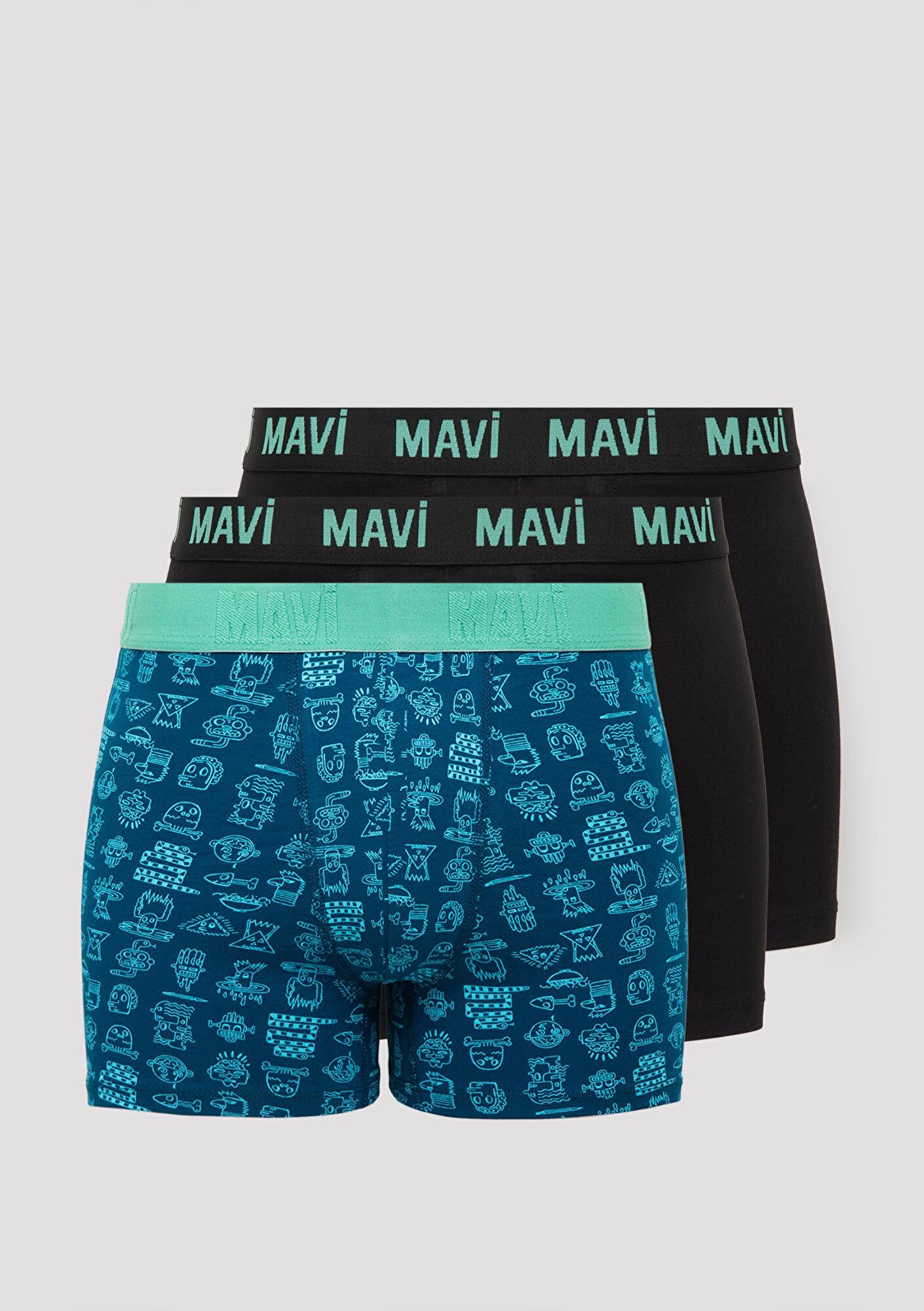 Mavi 3lü Baskılı Yeşil Boxer 0912352-71923
