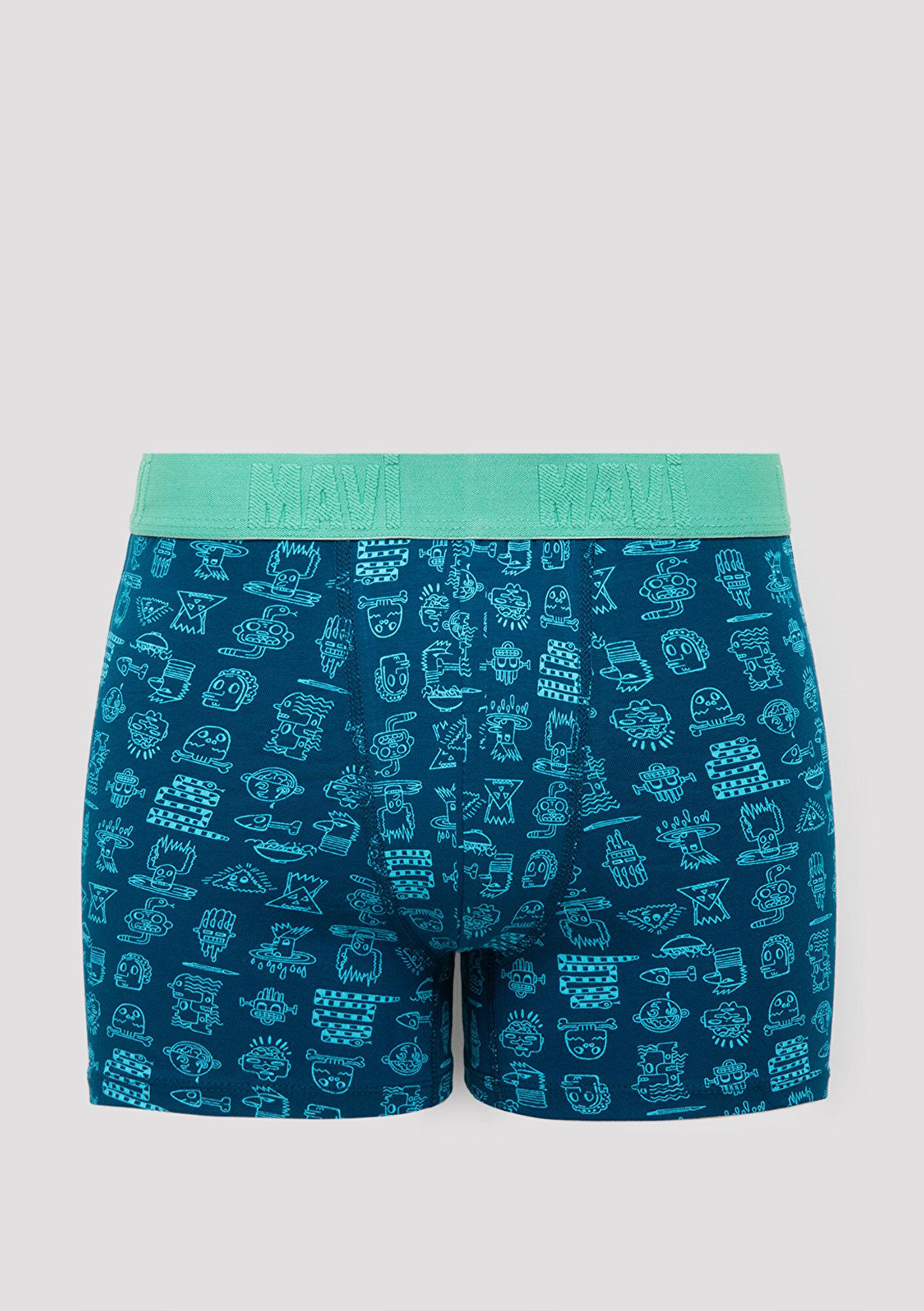 Mavi 3lü Baskılı Yeşil Boxer 0912352-71923