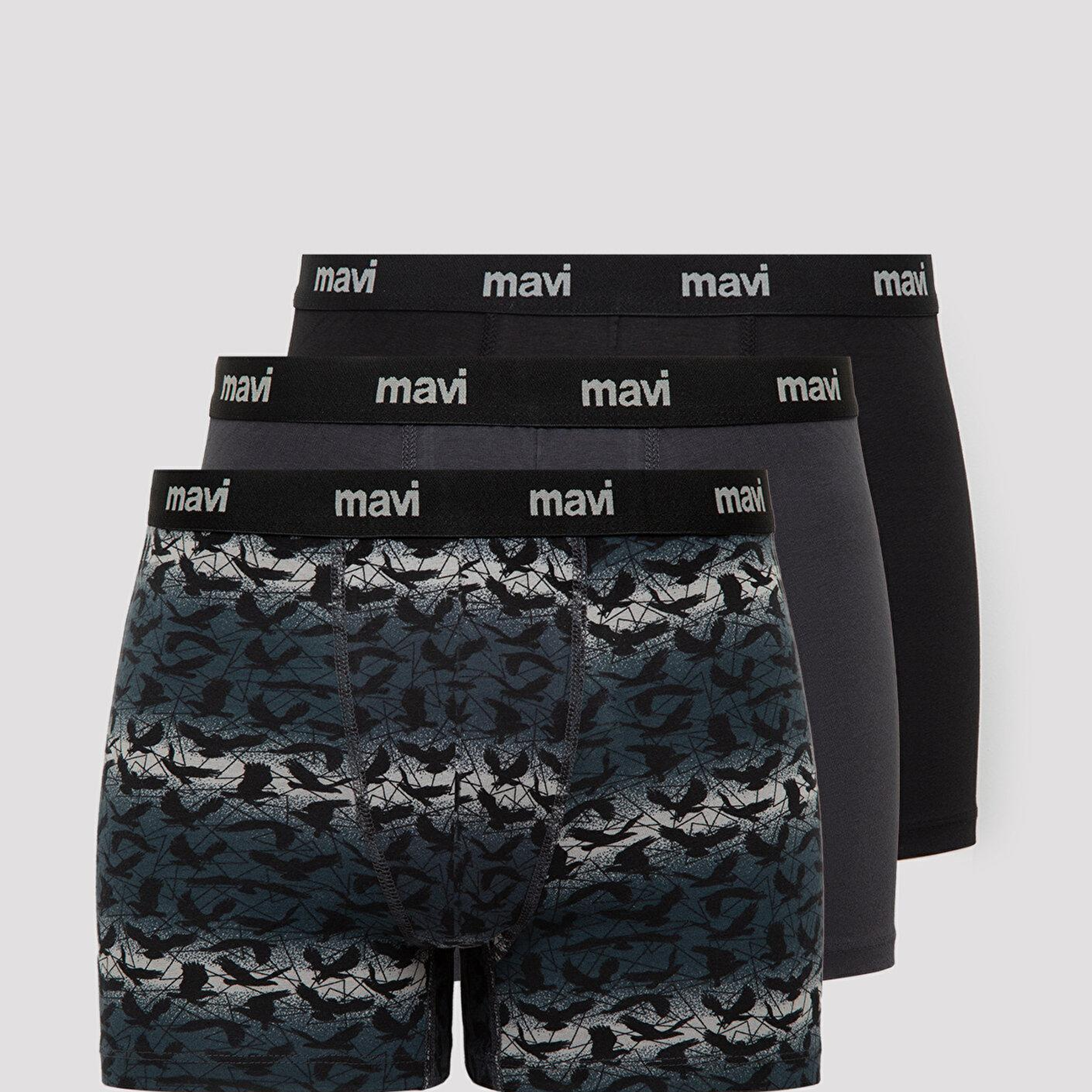 Mavi 3lü Baskılı Gri Boxer 0912350-32174