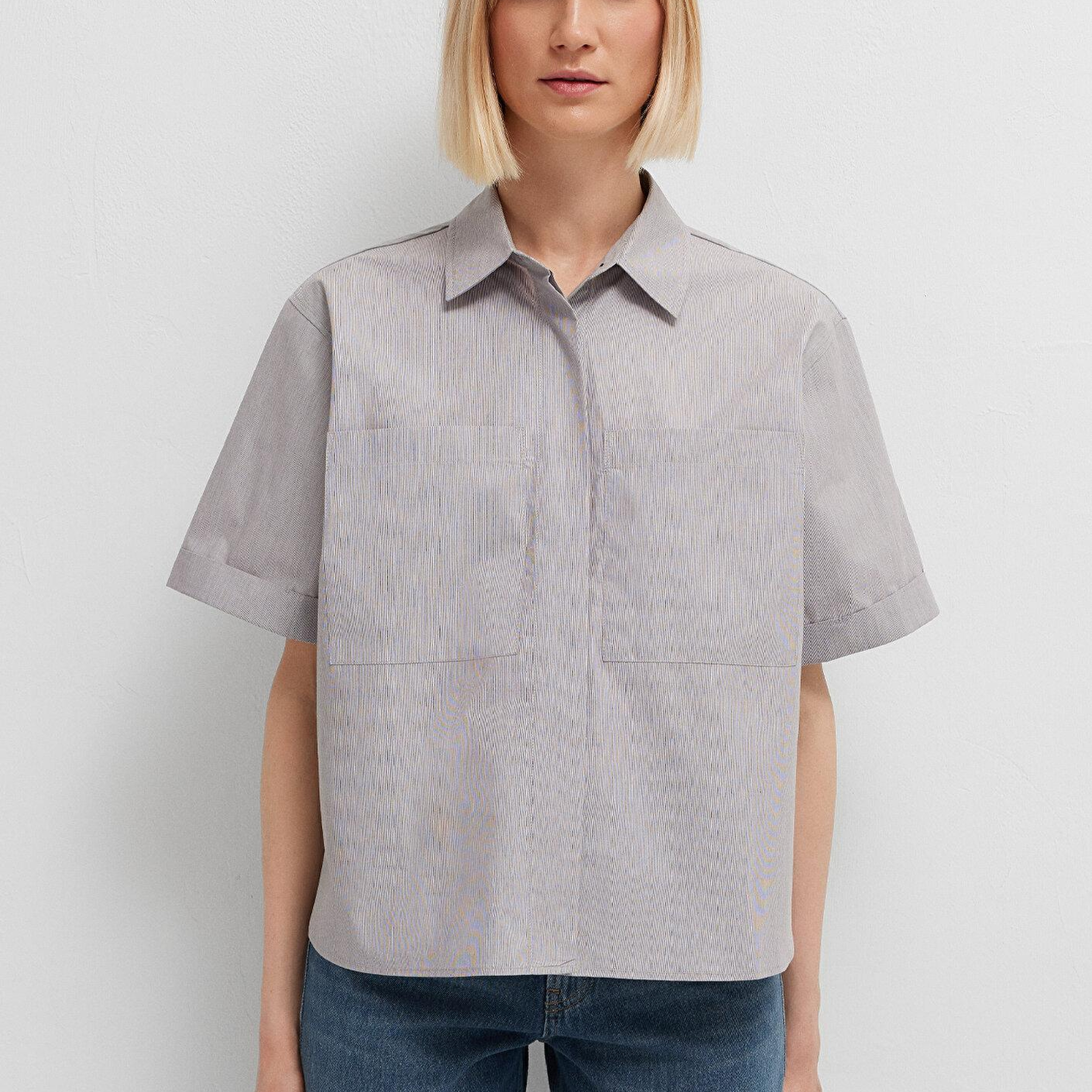 Mavi Kahverengi Gömlek Loose Fit / Bol Rahat Kesim 1211535-88068