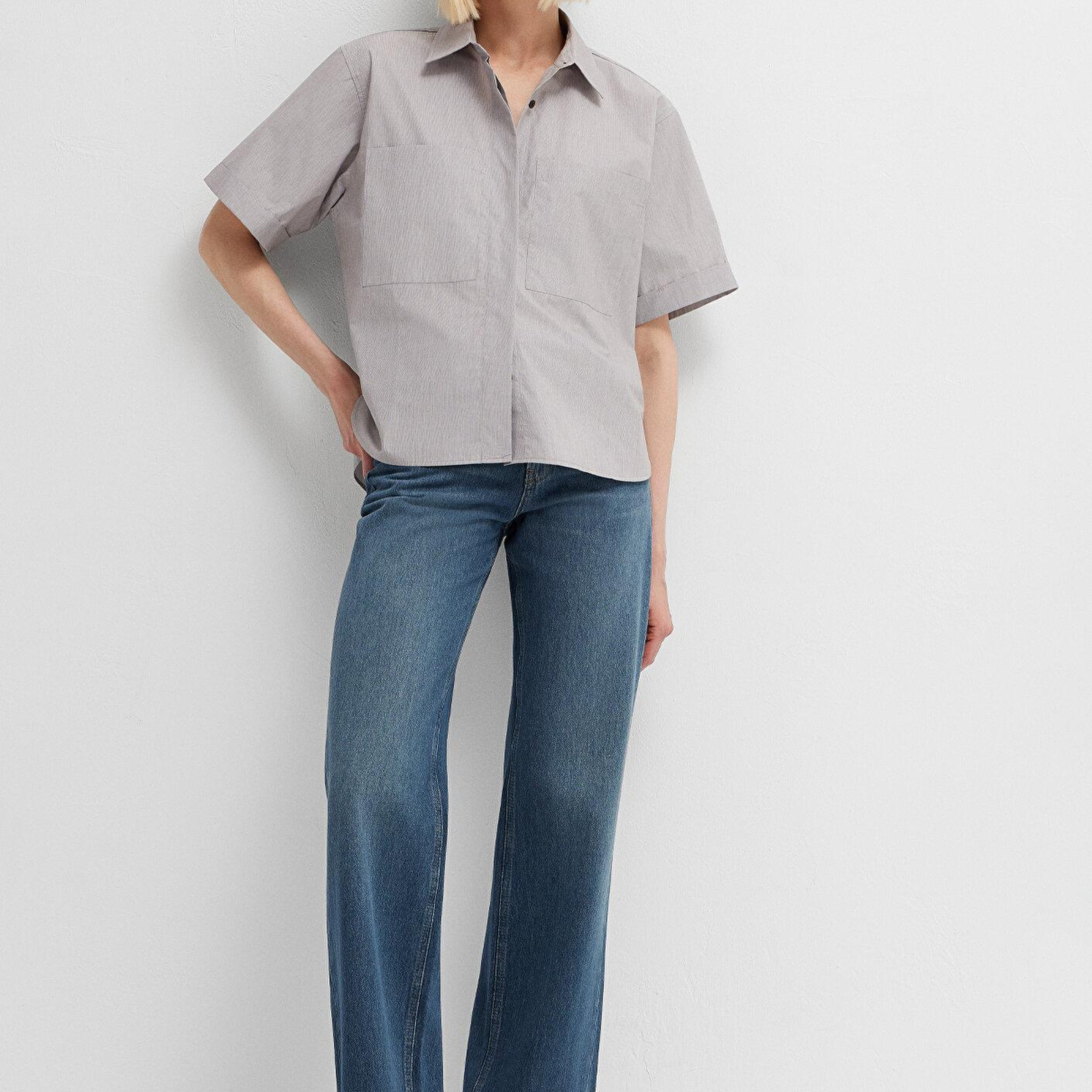 Mavi Kahverengi Gömlek Loose Fit / Bol Rahat Kesim 1211535-88068