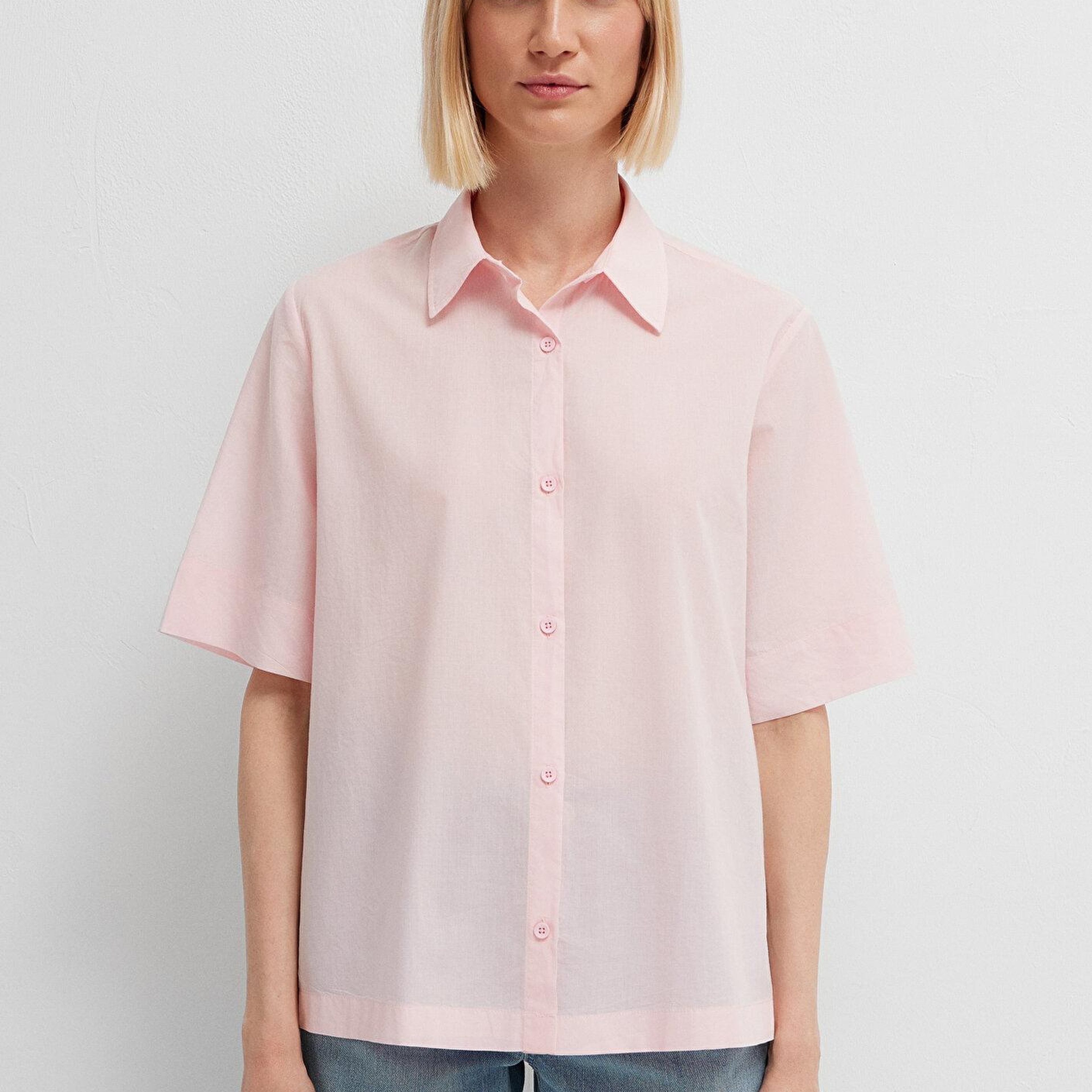 Mavi Pembe Gömlek Loose Fit / Bol Rahat Kesim 1211615-87110