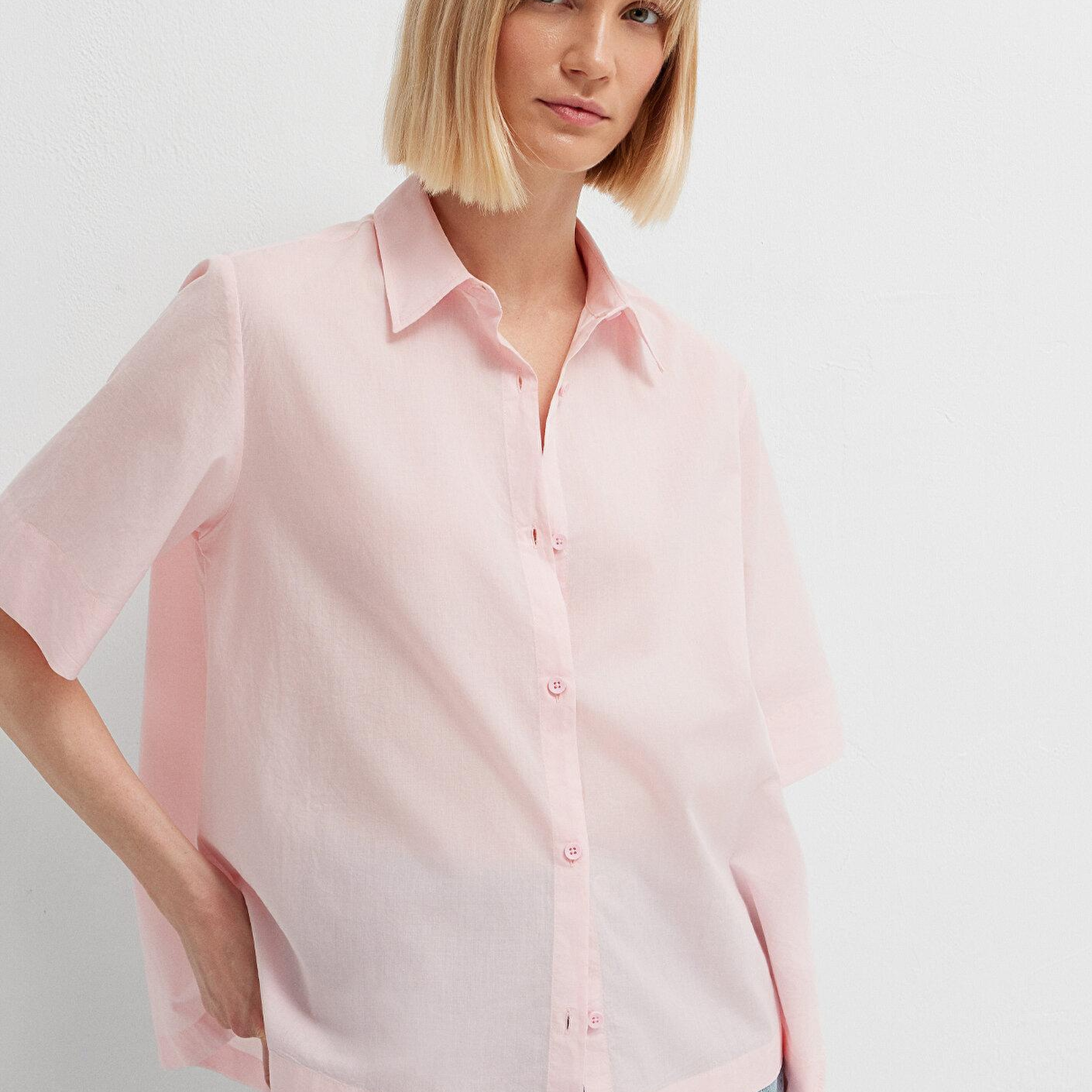 Mavi Pembe Gömlek Loose Fit / Bol Rahat Kesim 1211615-87110