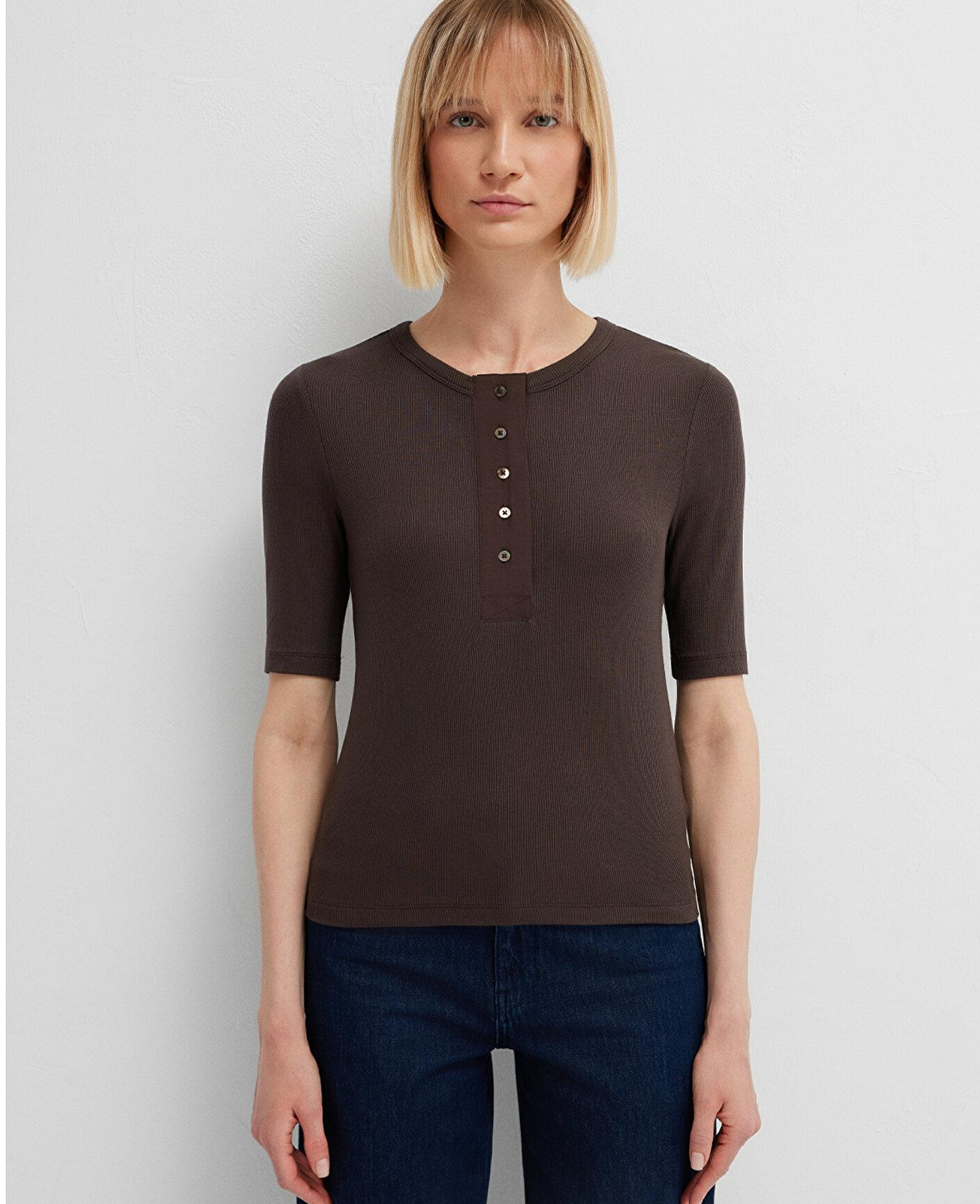 Mavi Kahverengi Tişört Semi Slim Fit / Yarı Dar Kesim 1614110-91100