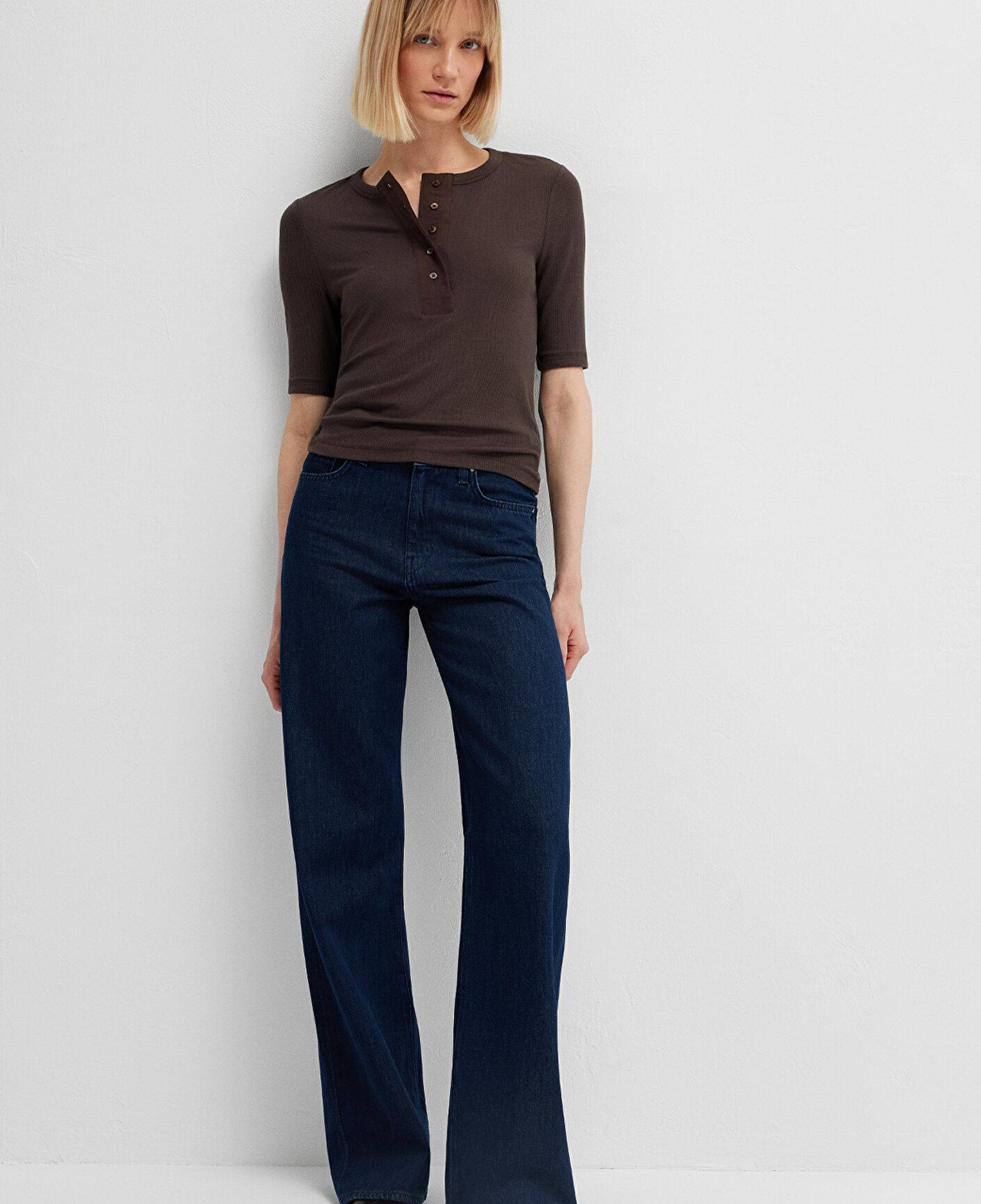 Mavi Kahverengi Tişört Semi Slim Fit / Yarı Dar Kesim 1614110-91100