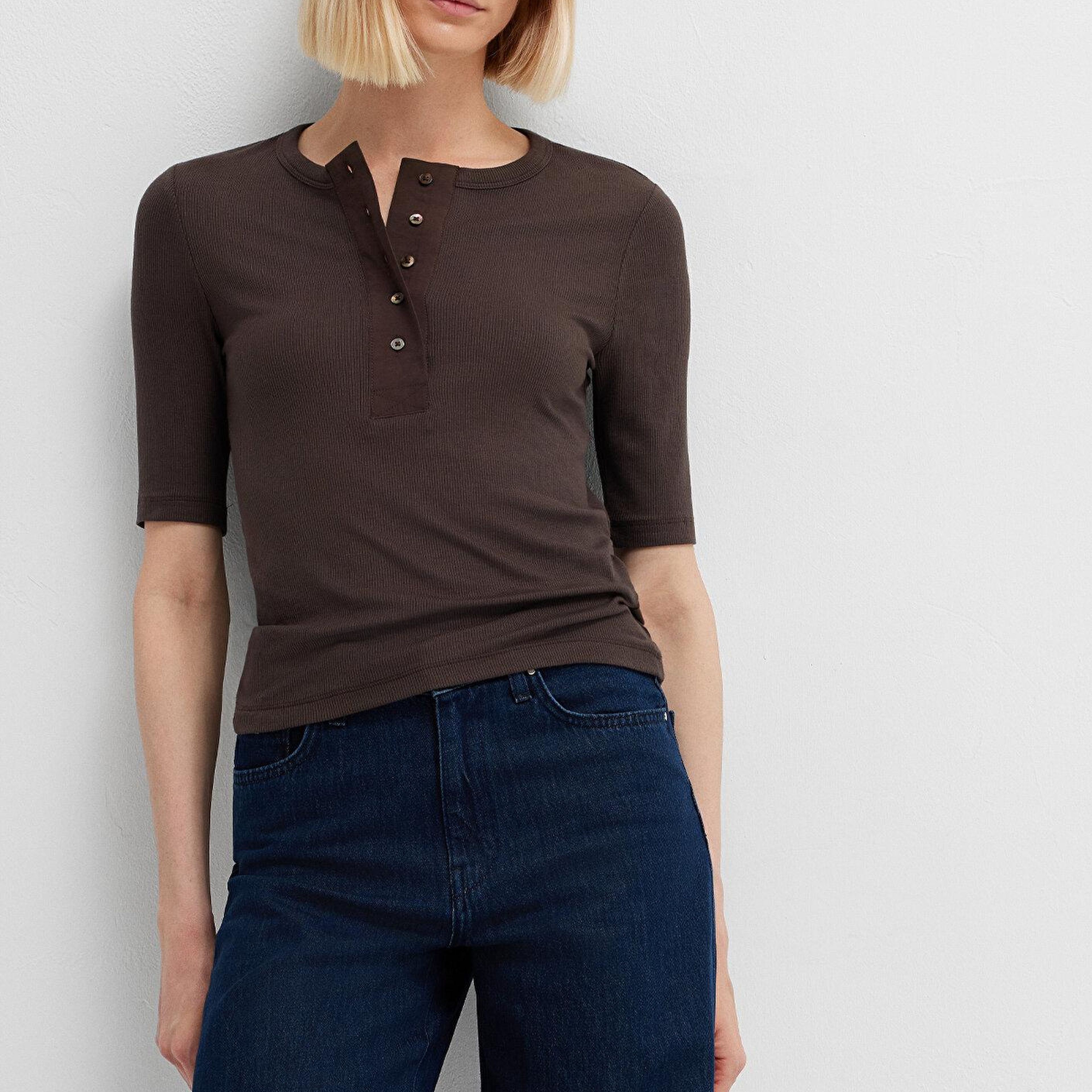 Mavi Kahverengi Tişört Semi Slim Fit / Yarı Dar Kesim 1614110-91100