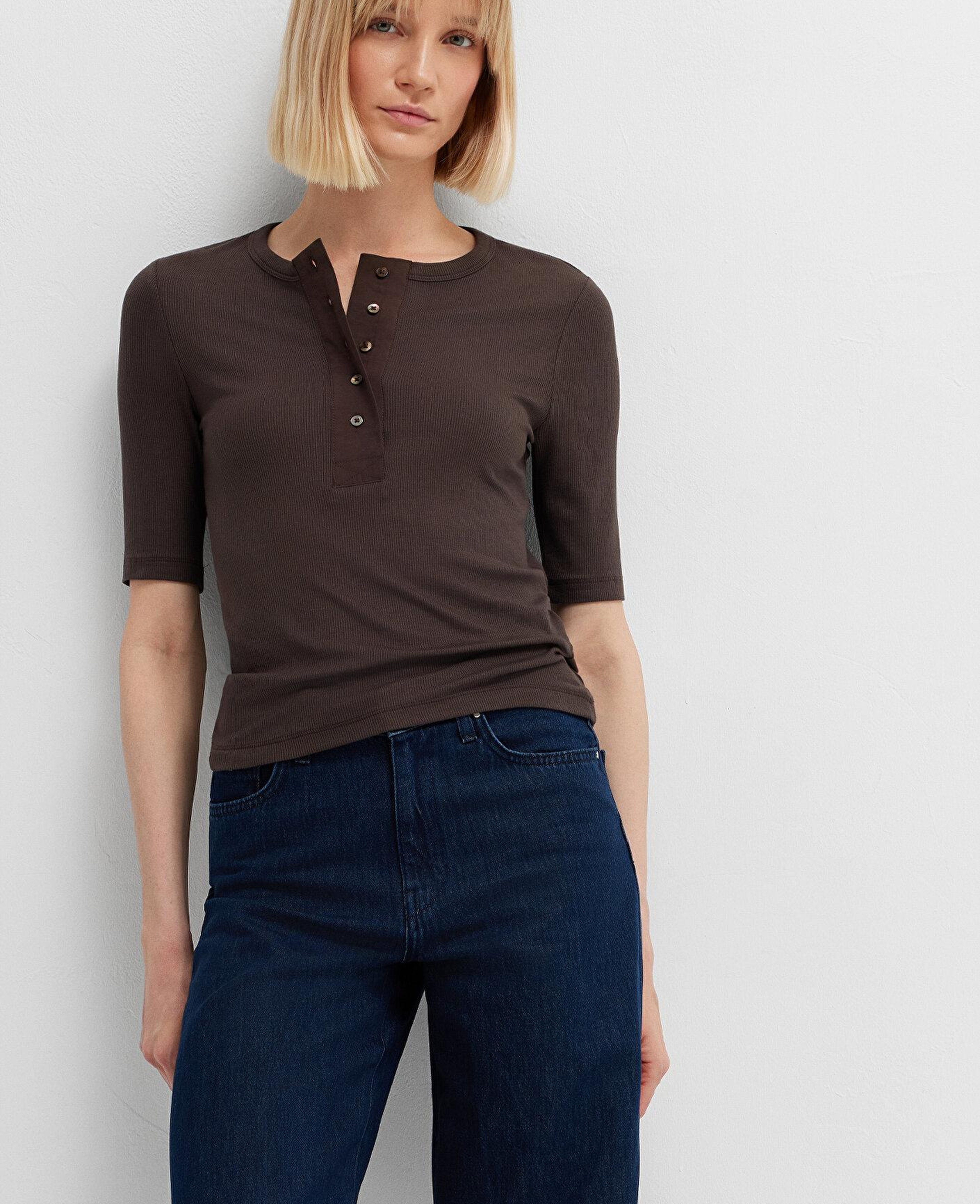 Mavi Kahverengi Tişört Semi Slim Fit / Yarı Dar Kesim 1614110-91100