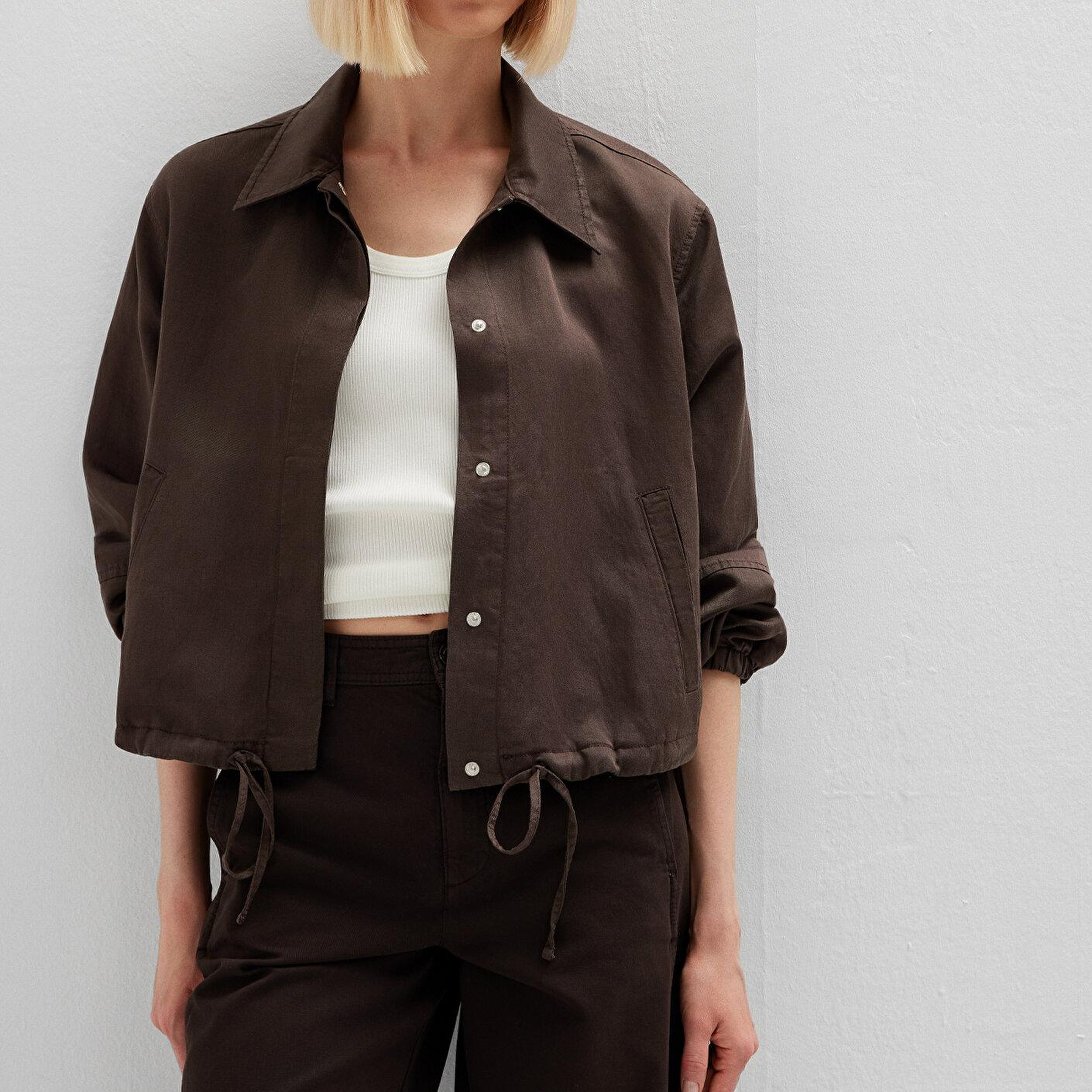 Mavi Keten Karışımlı Kahverengi Ceket Loose Fit / Bol Rahat Kesim 1110891-91100