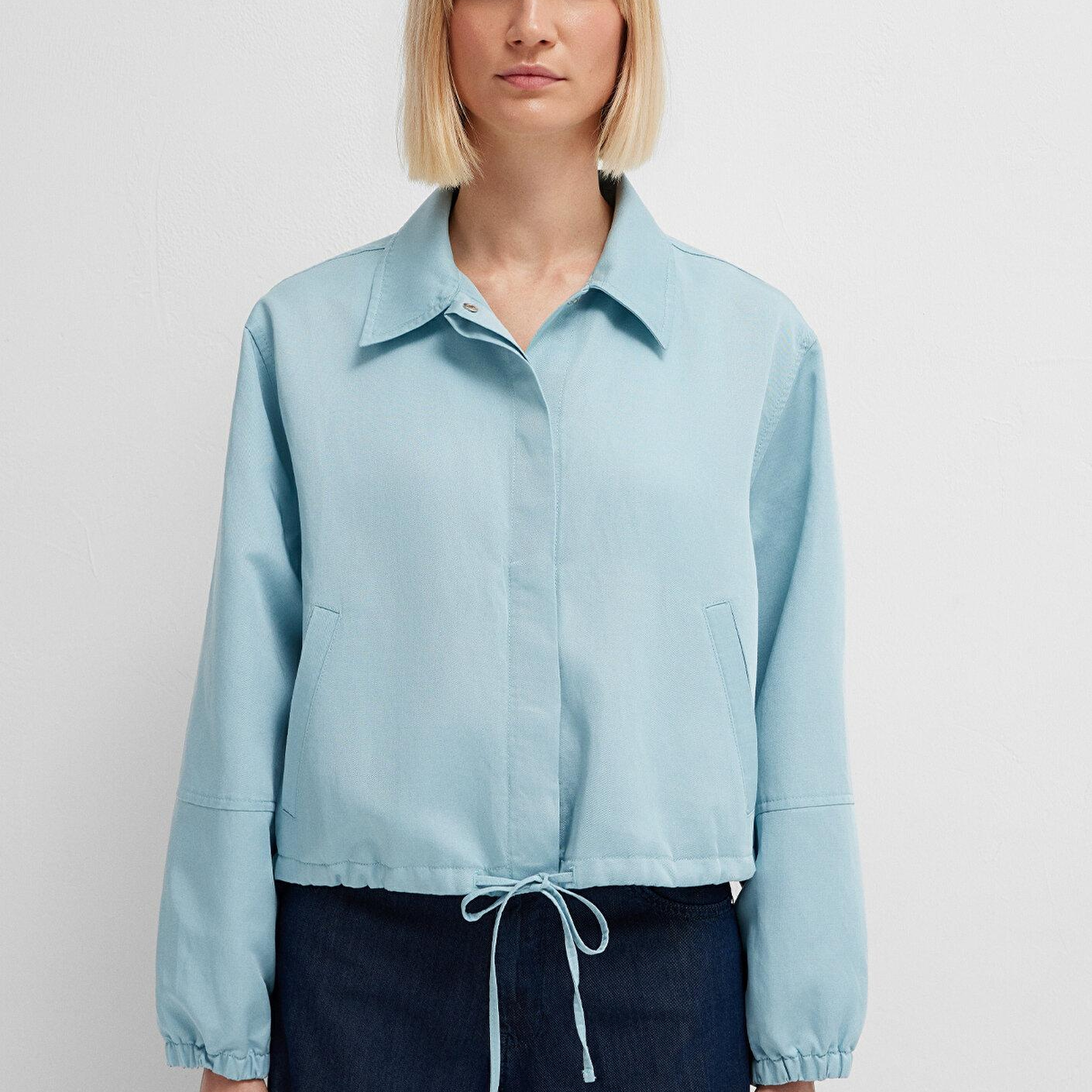 Mavi Keten Karışımlı Mavi Ceket Loose Fit / Bol Rahat Kesim 1110891-70820