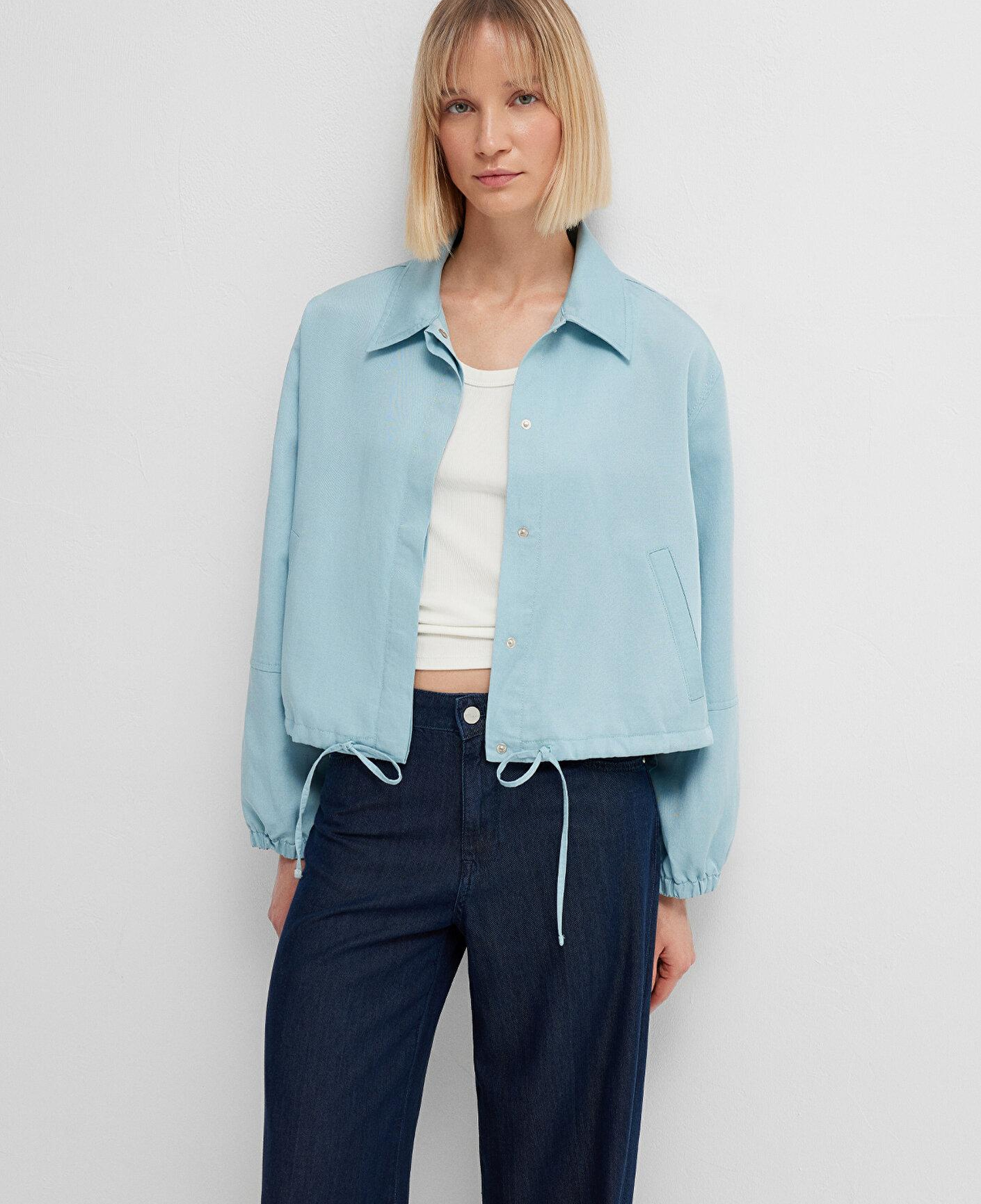 Mavi Keten Karışımlı Mavi Ceket Loose Fit / Bol Rahat Kesim 1110891-70820