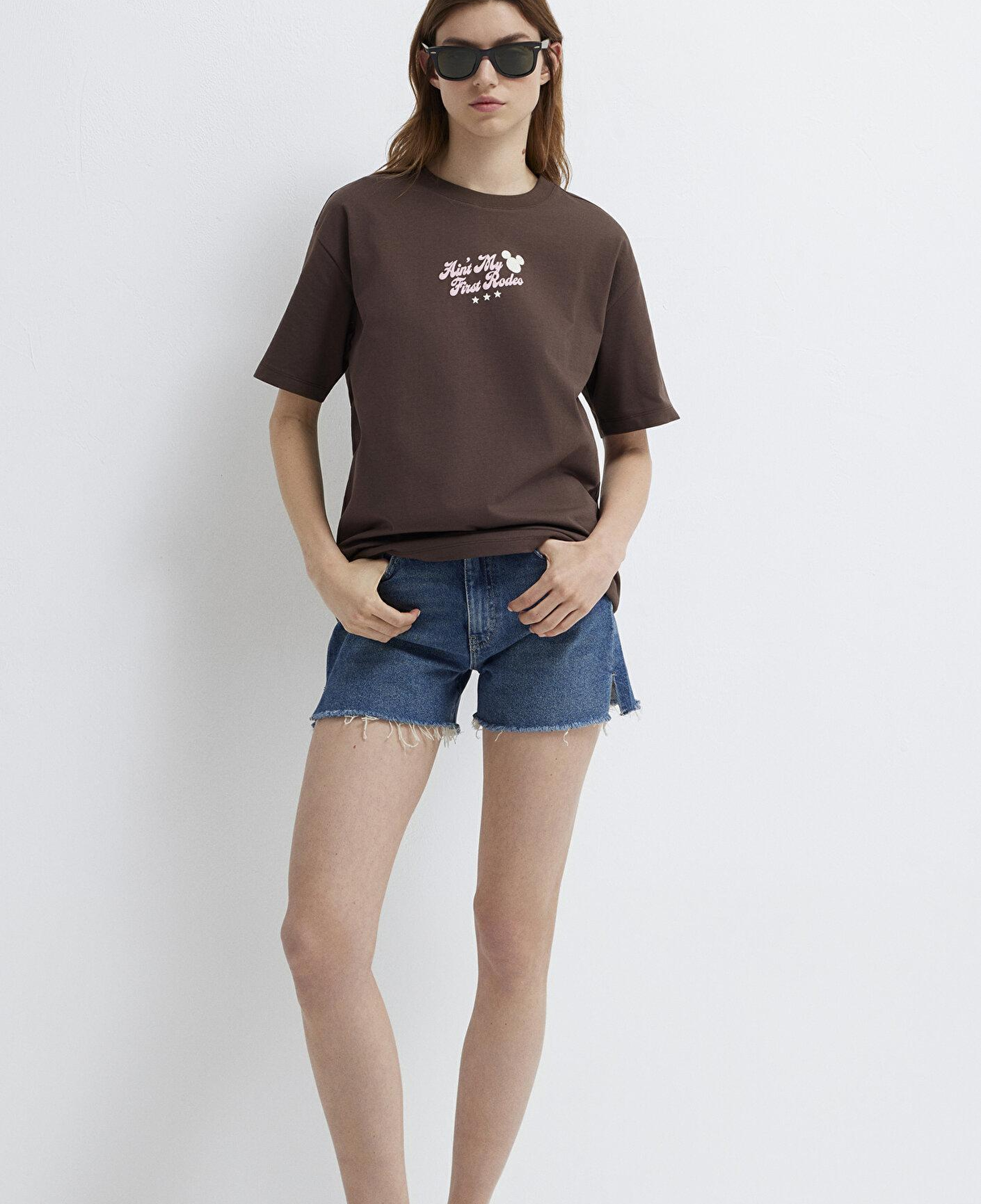 Mavi Kahverengi Tişört Loose Fit / Bol Rahat Kesim 1614341-88067