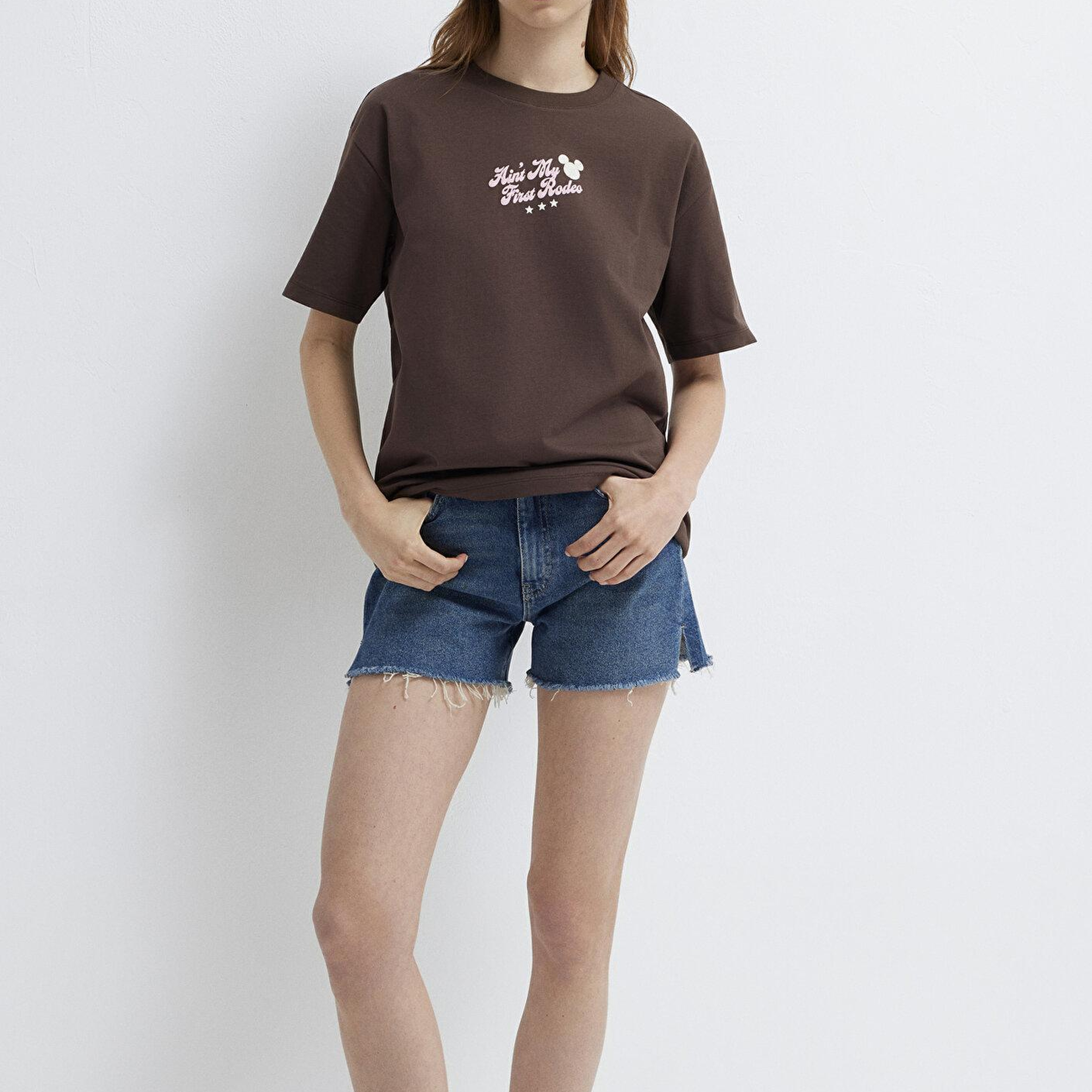 Mavi Kahverengi Tişört Loose Fit / Bol Rahat Kesim 1614341-88067