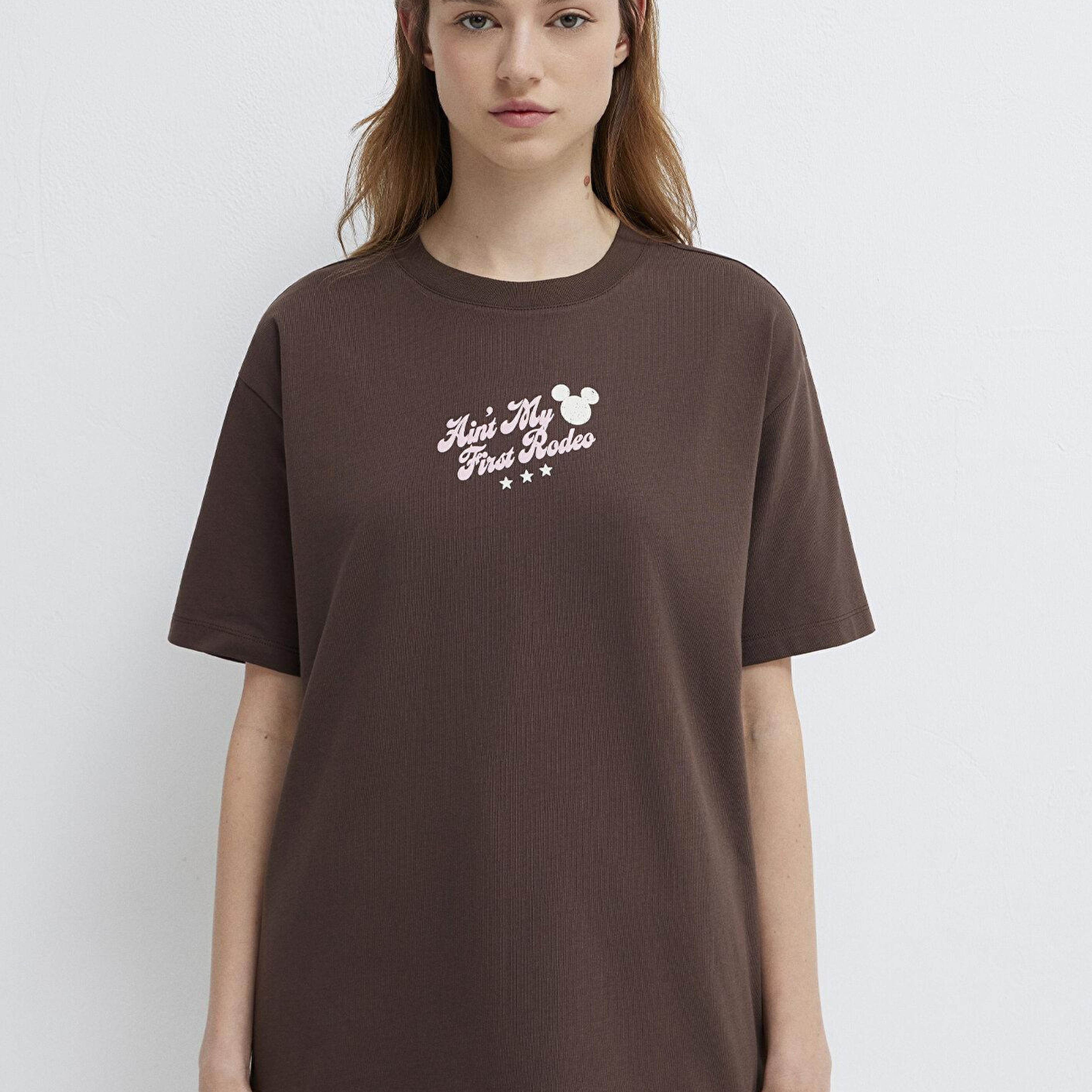 Mavi Kahverengi Tişört Loose Fit / Bol Rahat Kesim 1614341-88067