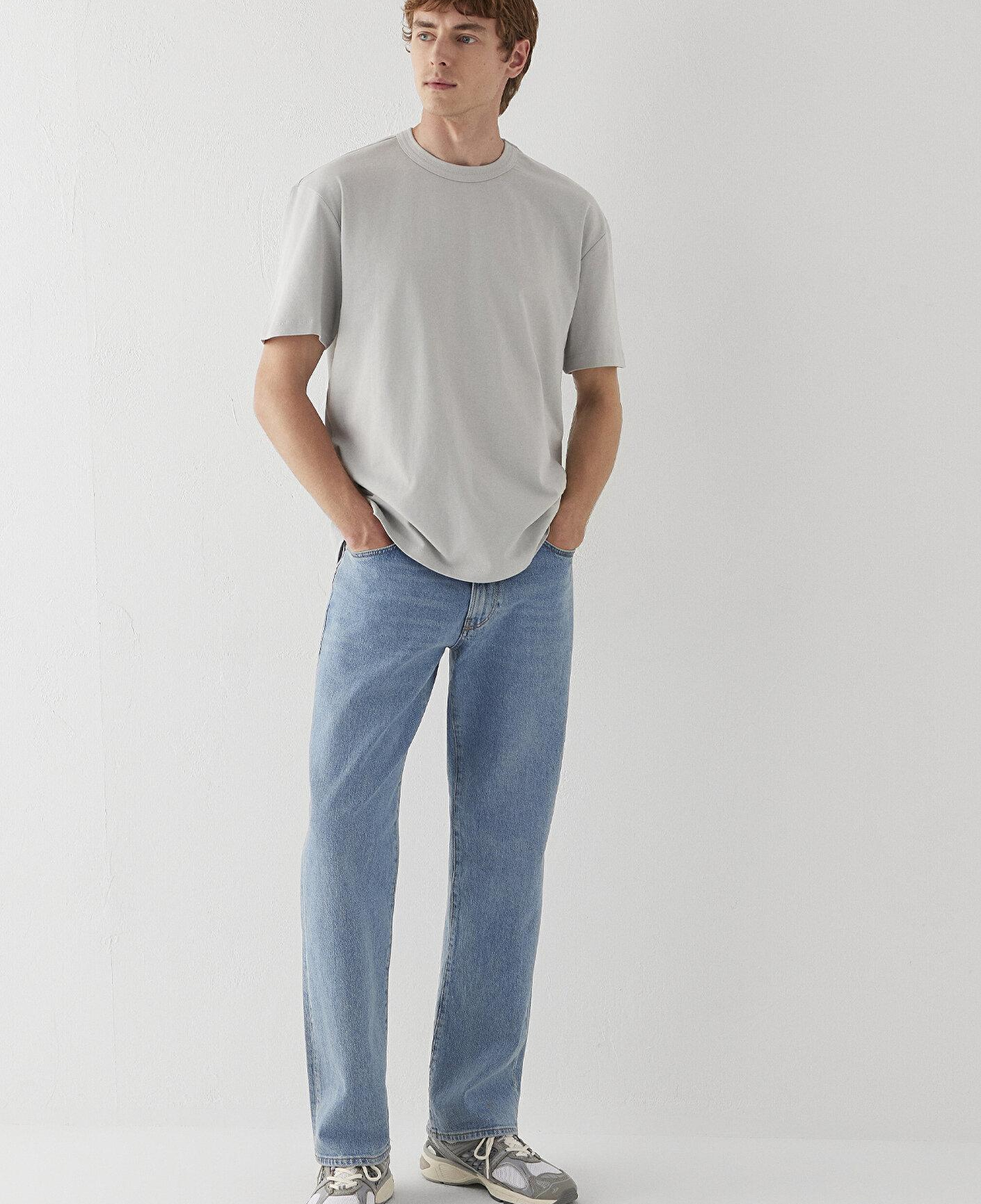 Mavi Gri Tişört Loose Fit / Bol Rahat Kesim 0613624-70075