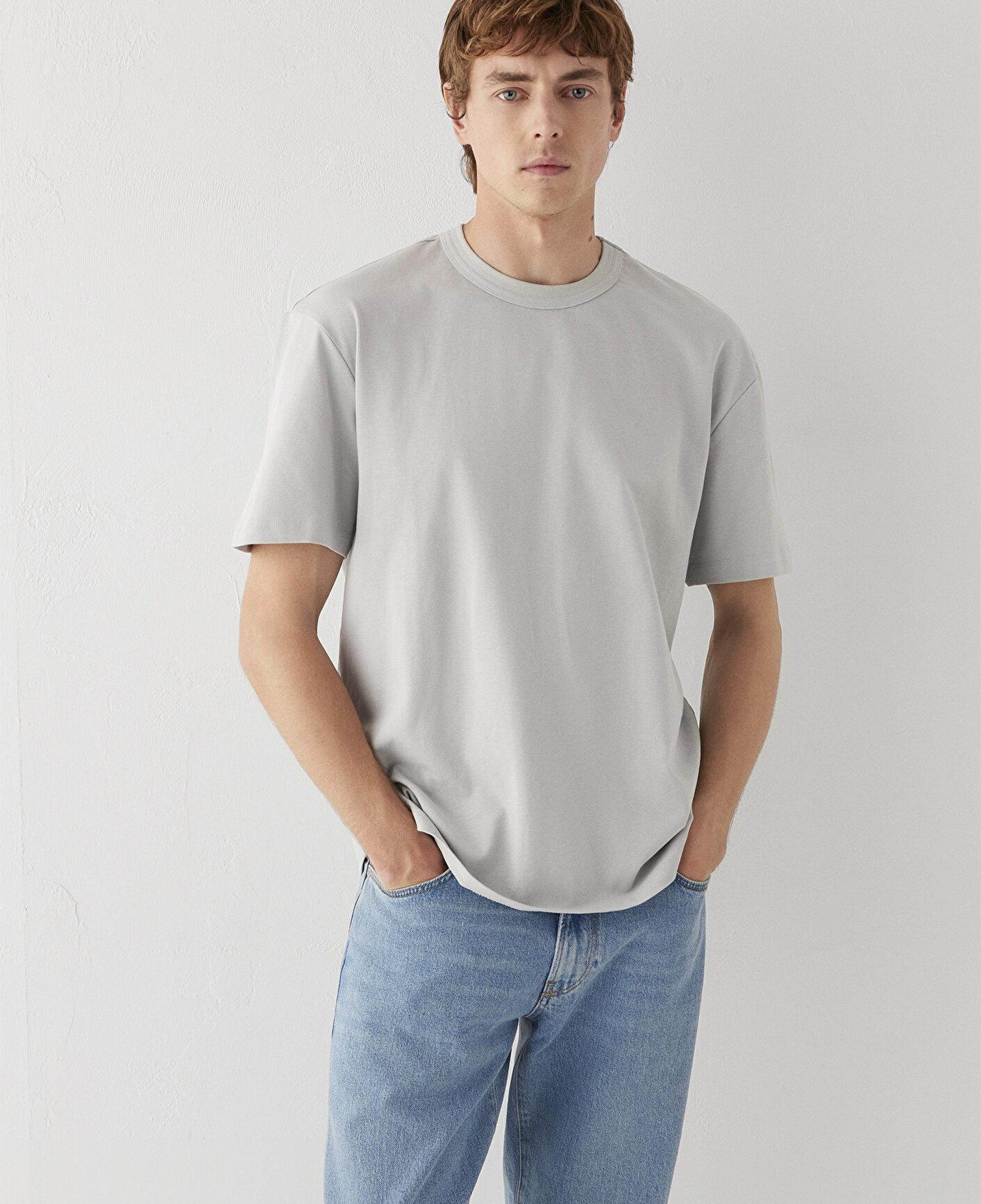 Mavi Gri Tişört Loose Fit / Bol Rahat Kesim 0613624-70075