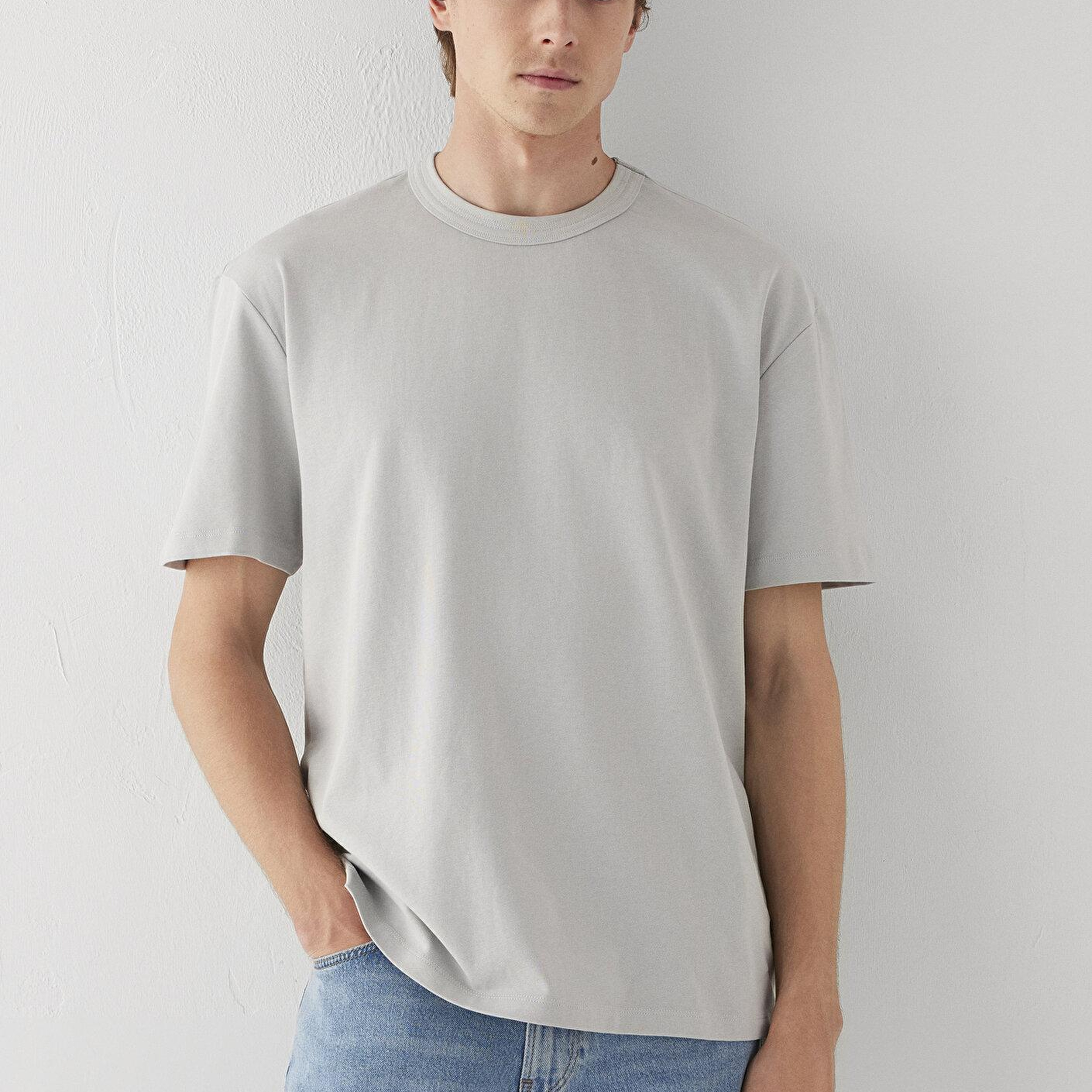 Mavi Gri Tişört Loose Fit / Bol Rahat Kesim 0613624-70075