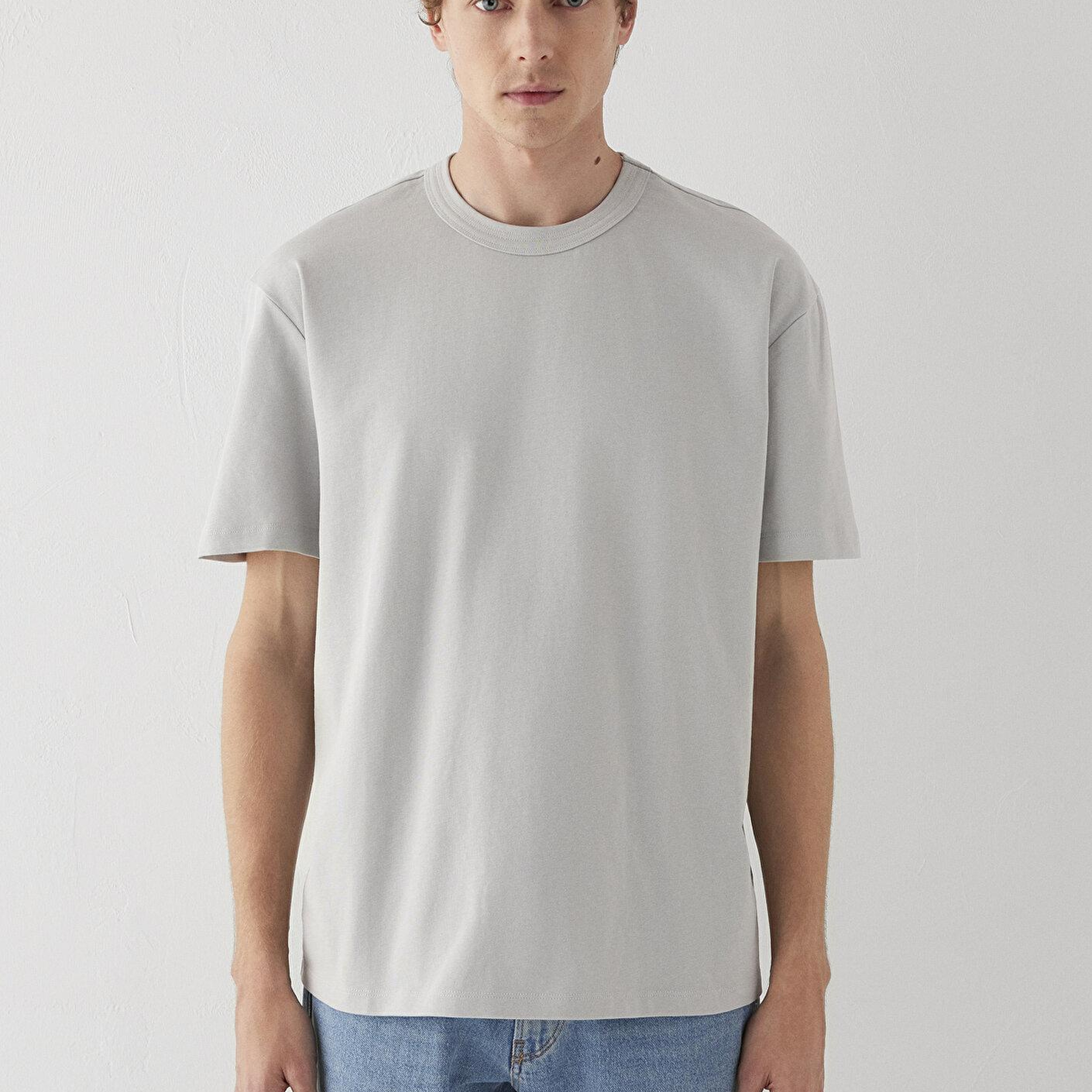 Mavi Gri Tişört Loose Fit / Bol Rahat Kesim 0613624-70075