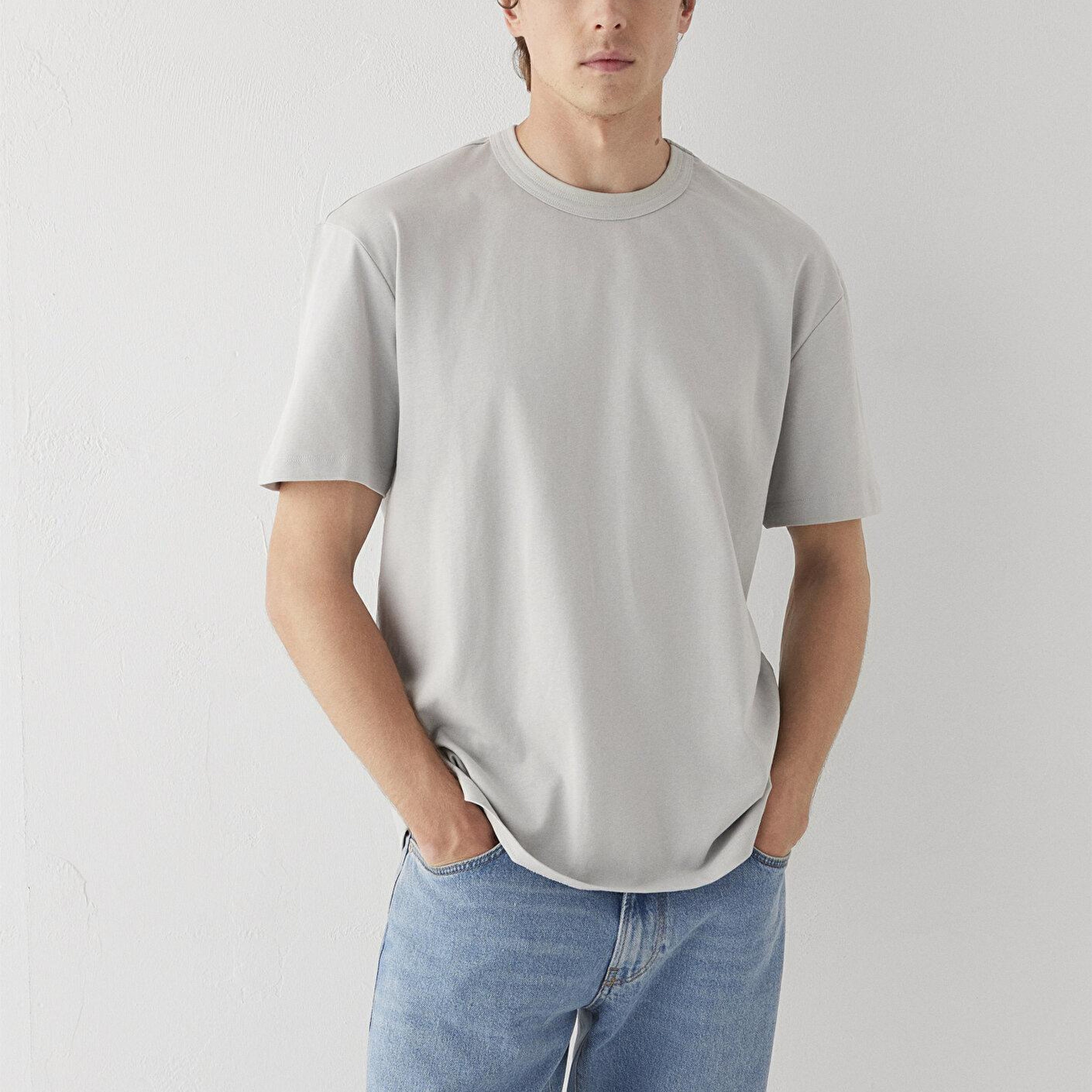Mavi Gri Tişört Loose Fit / Bol Rahat Kesim 0613624-70075