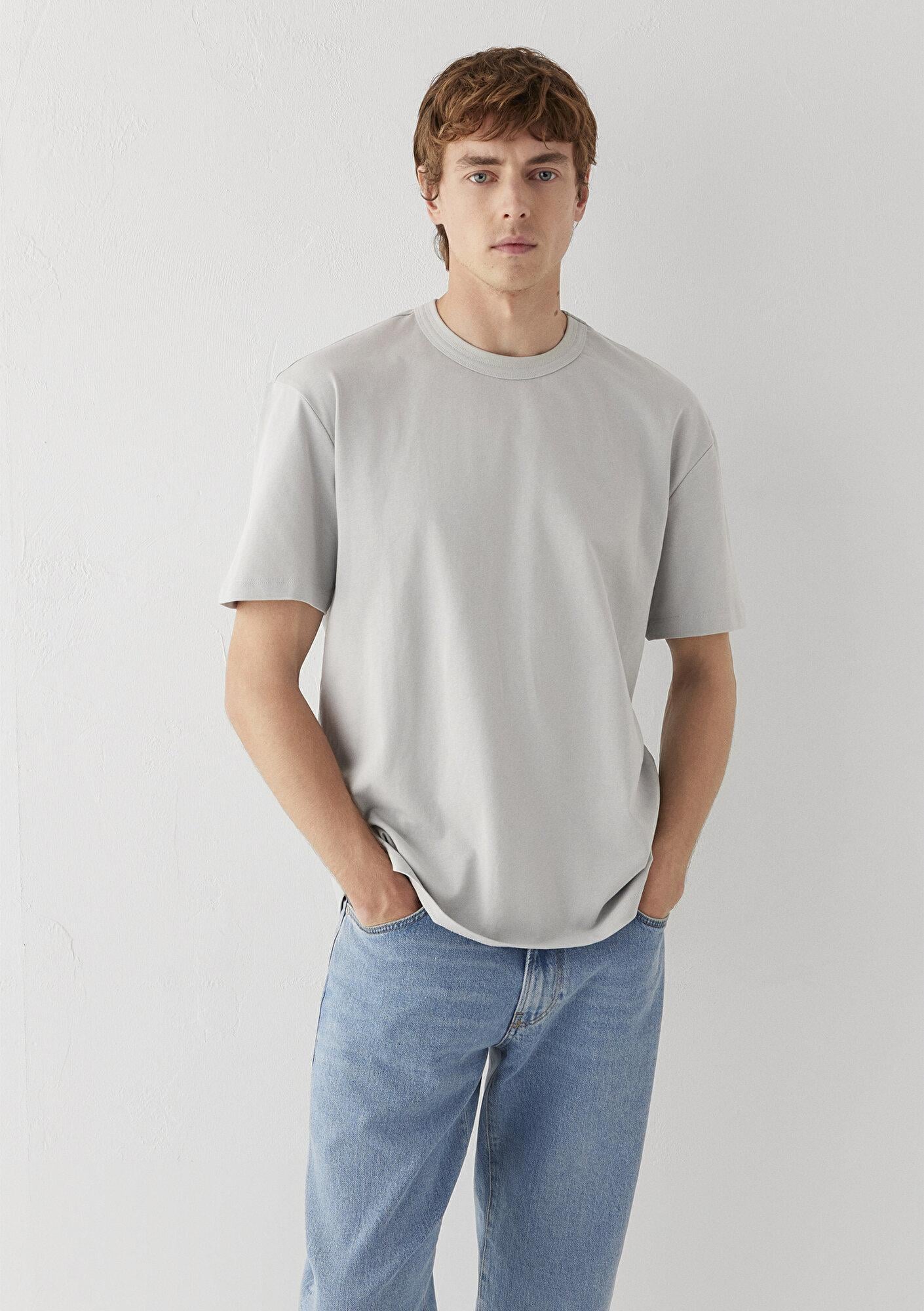 Mavi Gri Tişört Loose Fit / Bol Rahat Kesim 0613624-70075